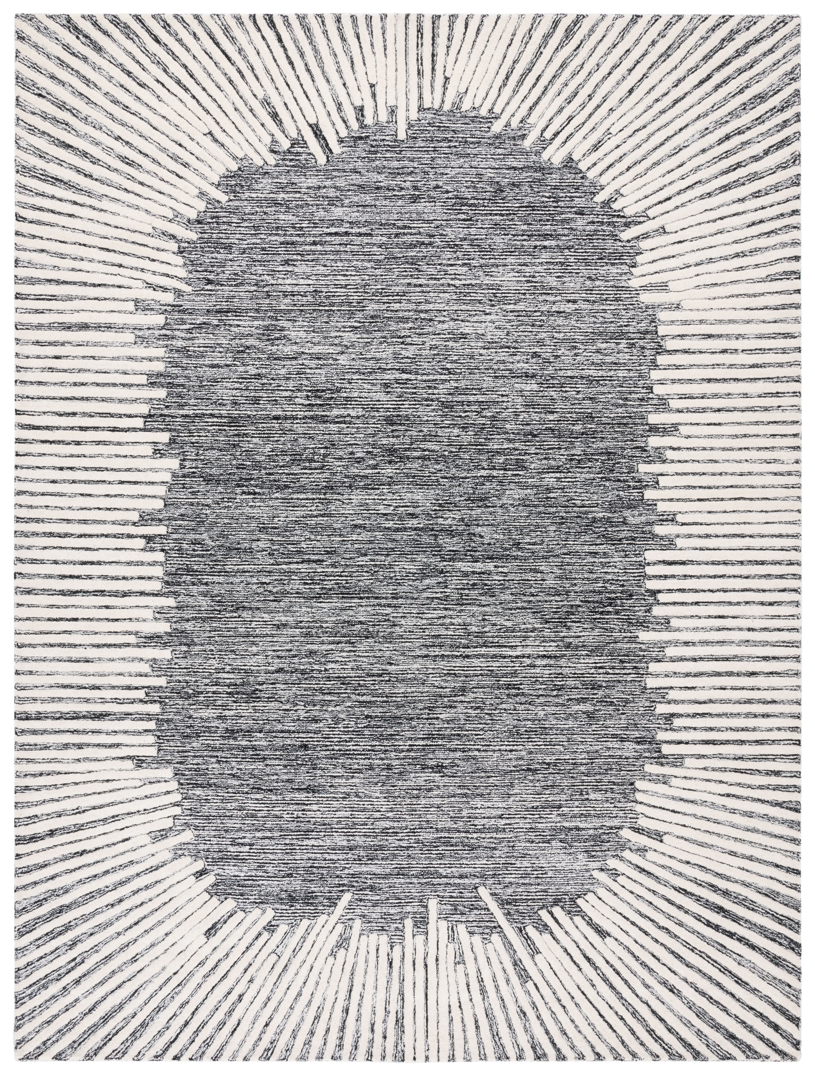 Black and Ivory Abstract Handmade Wool Tufted Rug, 8' x 10'