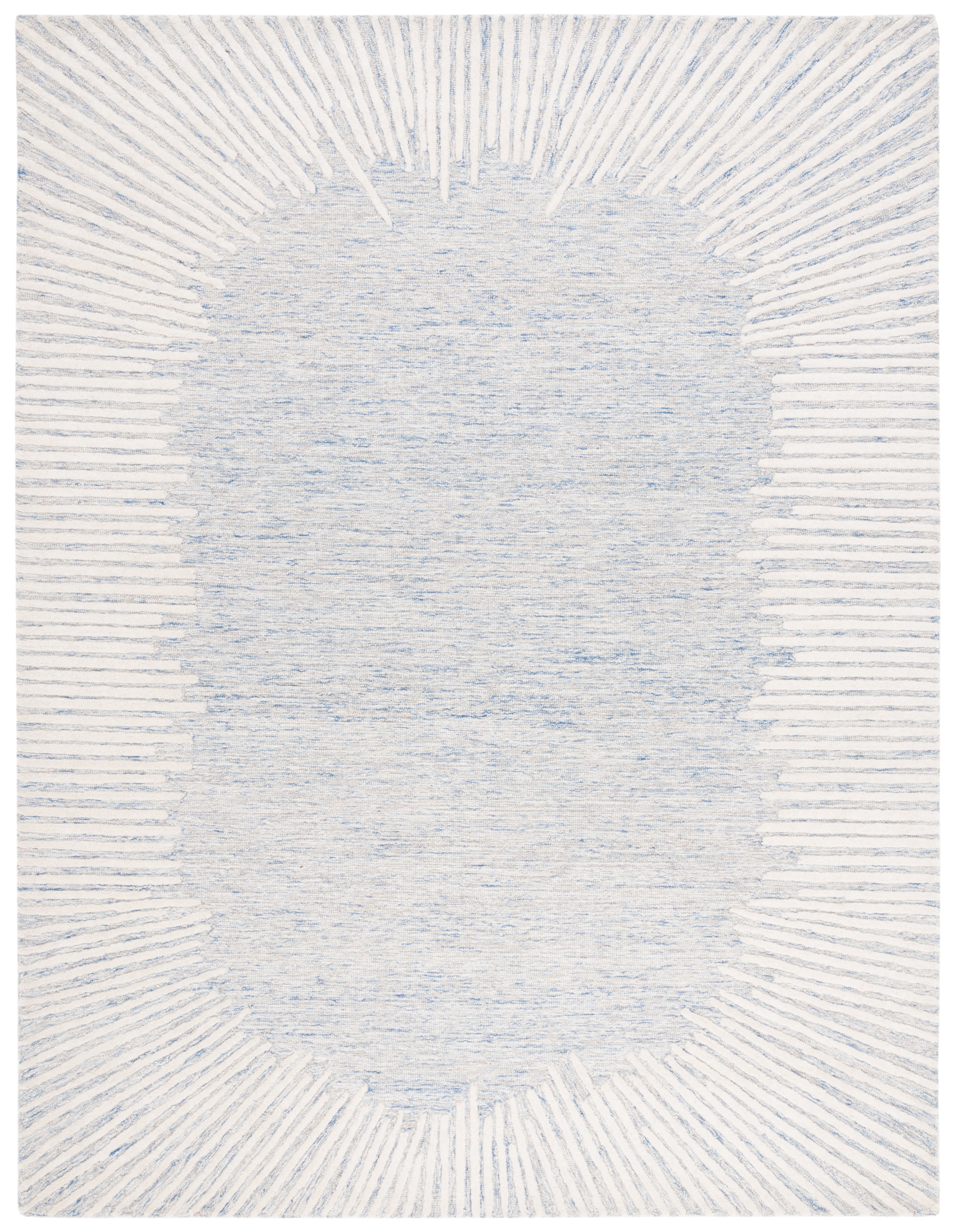 Blue and Ivory Abstract Handmade Wool 8' x 10' Area Rug