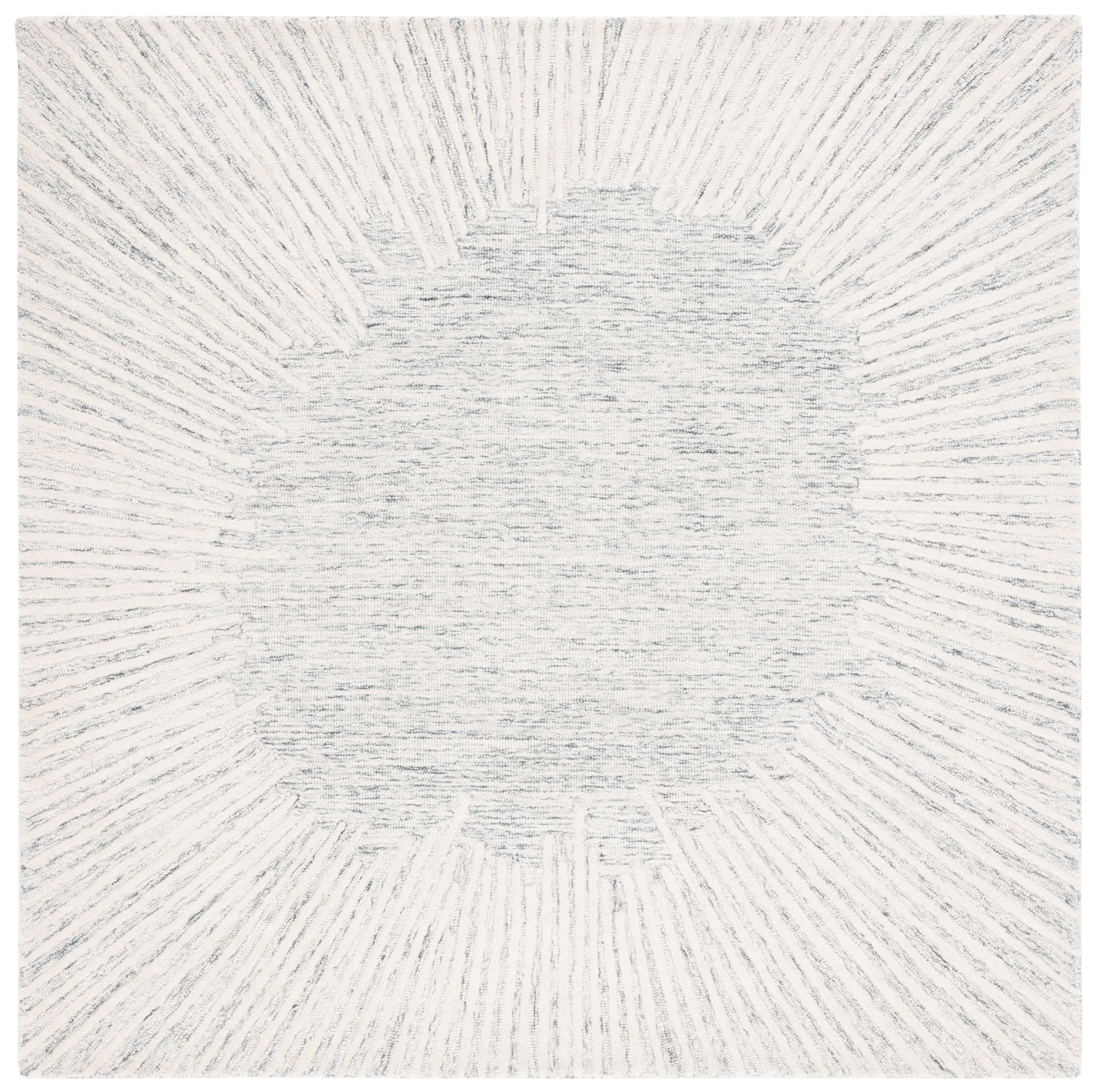 6' Square Grey and Ivory Handmade Wool Tufted Rug