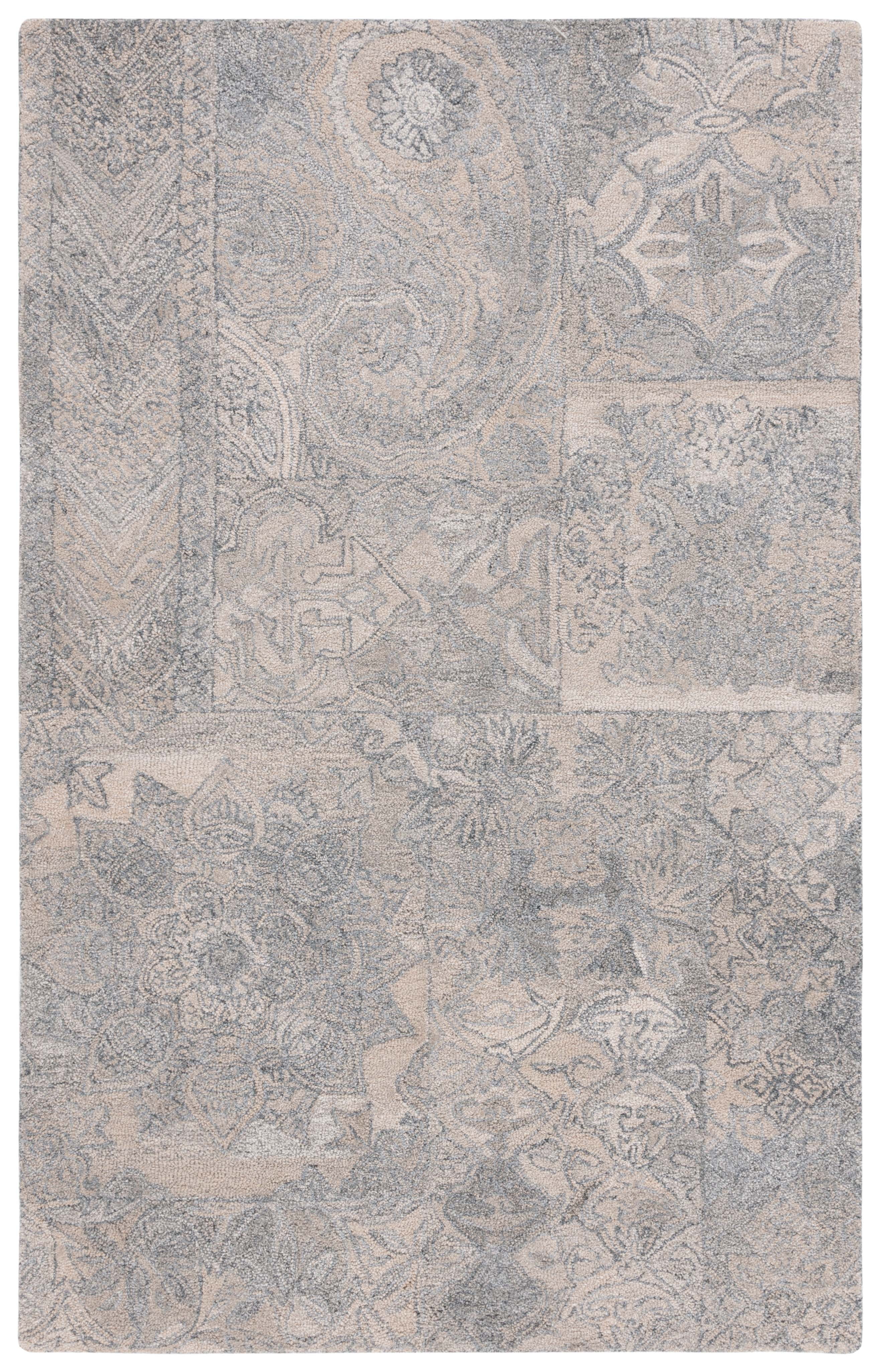 Hand-Tufted Beige and Gray Wool Abstract Rectangular Rug
