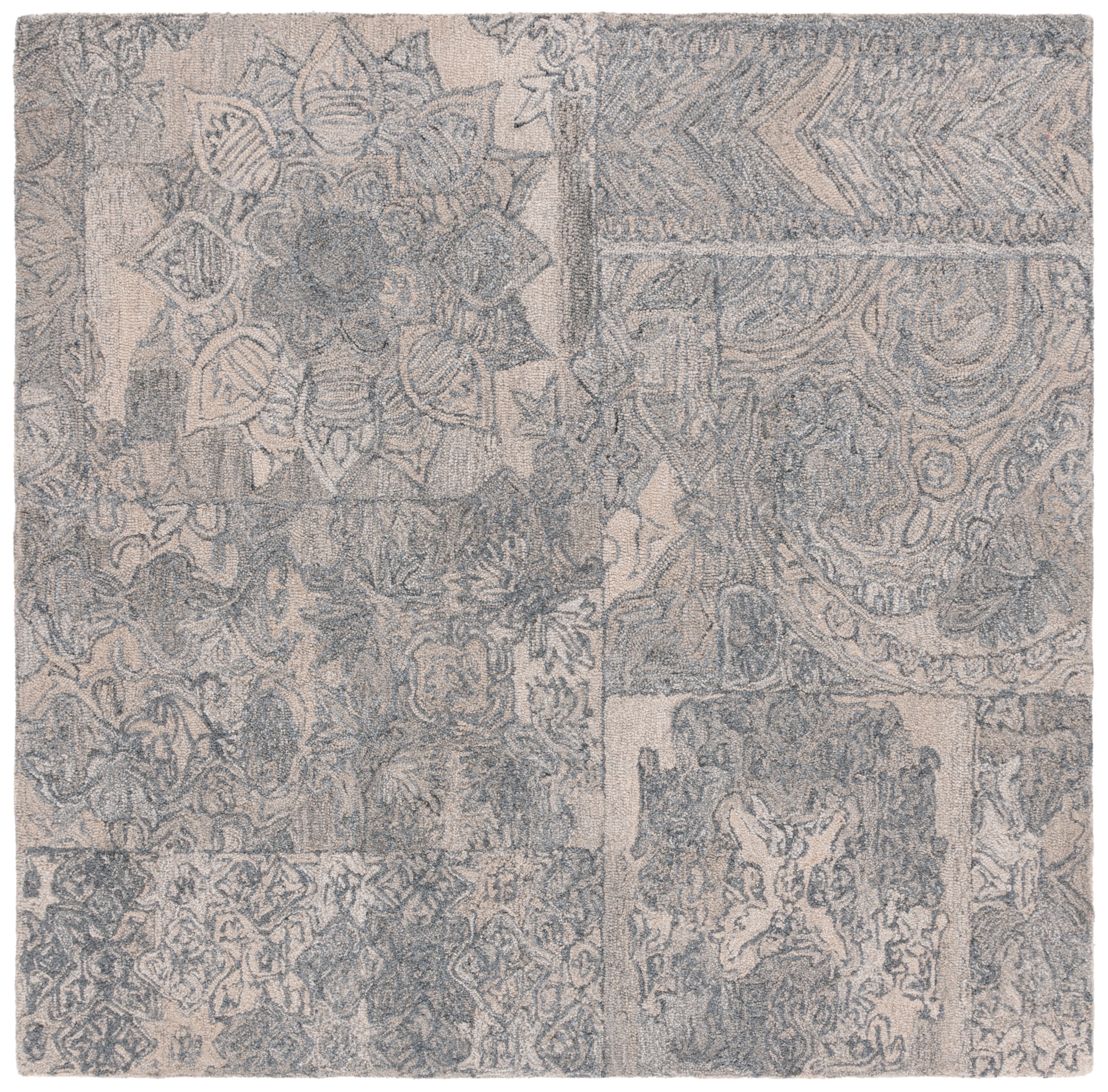 Hand-Tufted Square Beige and Gray Wool Area Rug