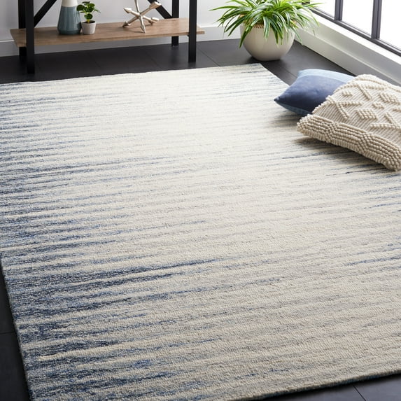 SAFAVIEH Abstract Greg Striped Wool Area Rug, Ivory/Dark Blue, 5' x 8'