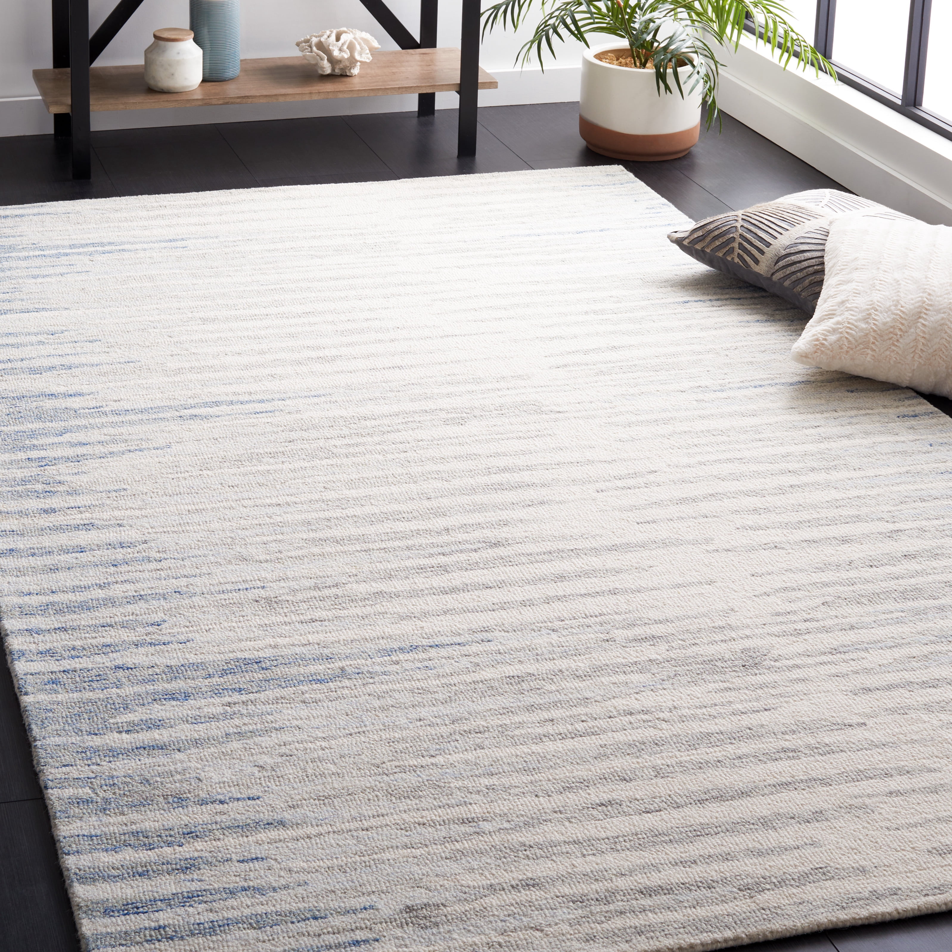 SAFAVIEH Abstract Greg Striped Wool Area Rug, Ivory/Light Blue, 4' x 6'