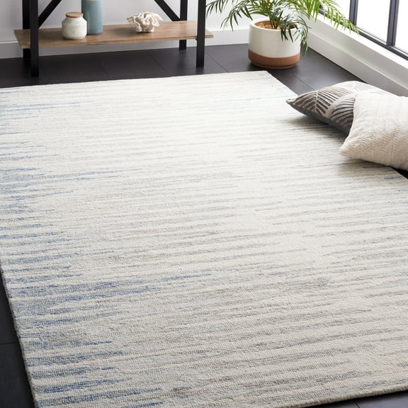 SAFAVIEH Abstract Greg Striped Wool Area Rug, Ivory/Light Blue, 5' x 8'