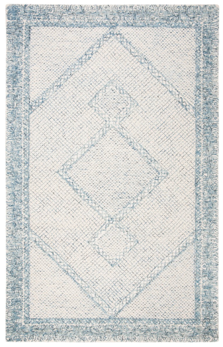 Handmade Abstract Blue Wool Area Rug - 2' x 3'