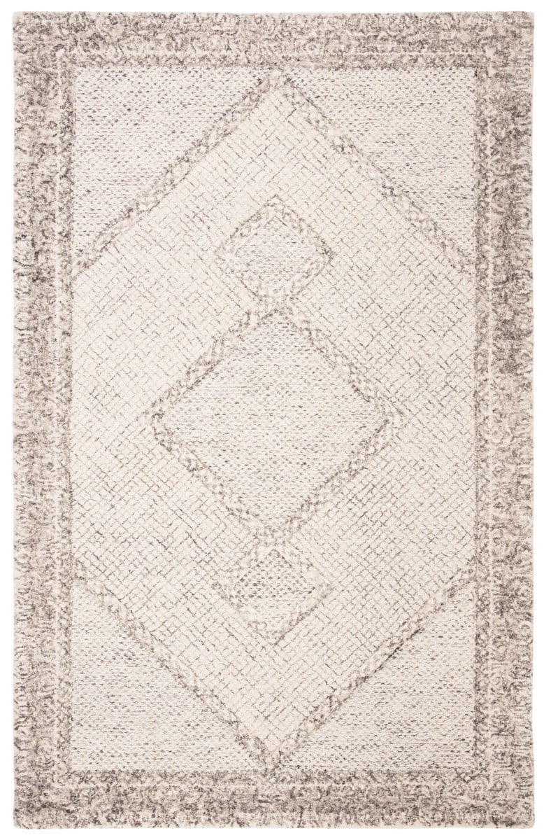 Ivory and Grey Hand-Tufted Wool Abstract 10' x 14' Area Rug