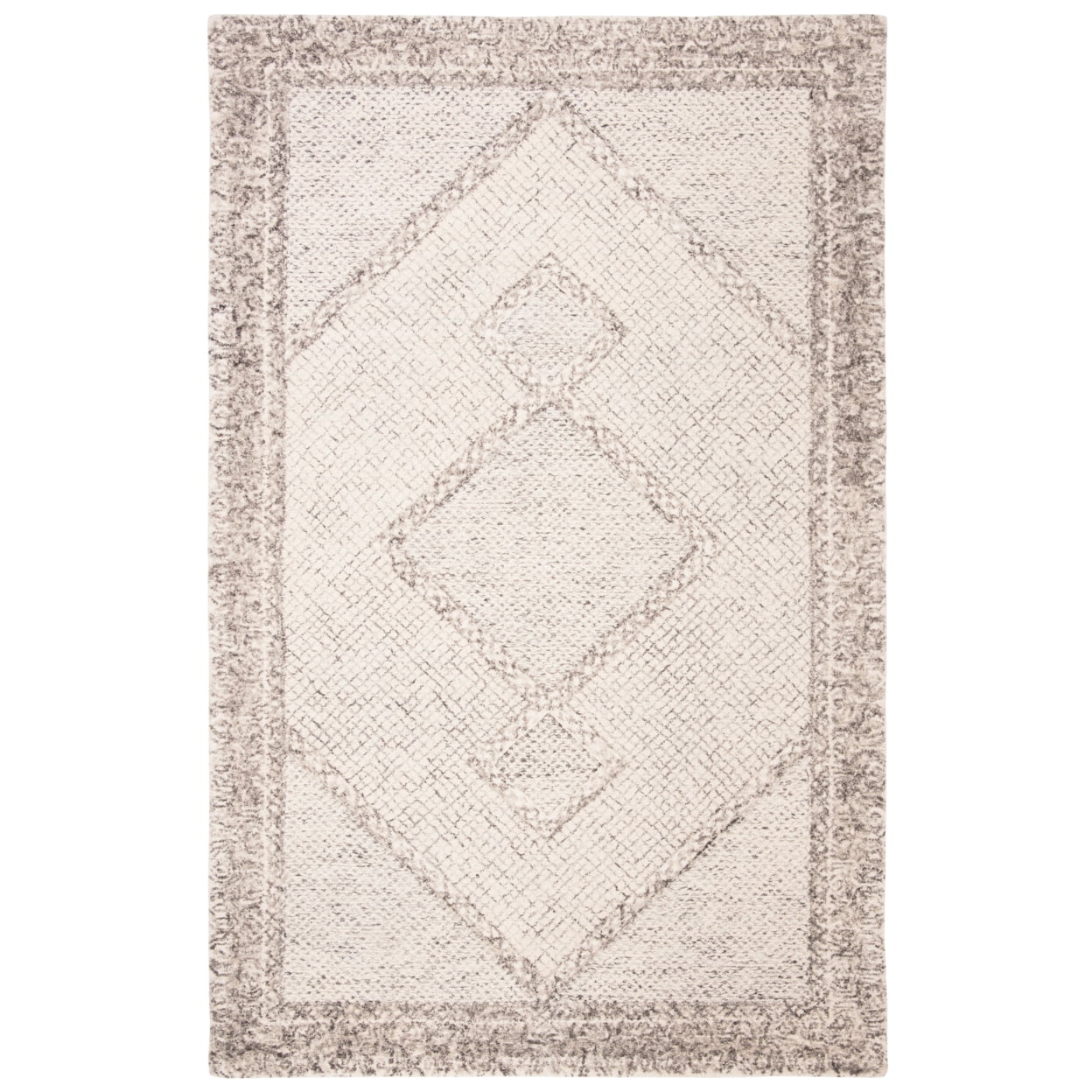 Ivory and Grey Hand Tufted Wool Runner Rug