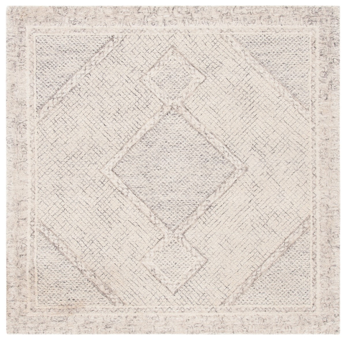 Ivory & Grey Abstract Hand-Tufted Wool Square Rug - 4' x 4'