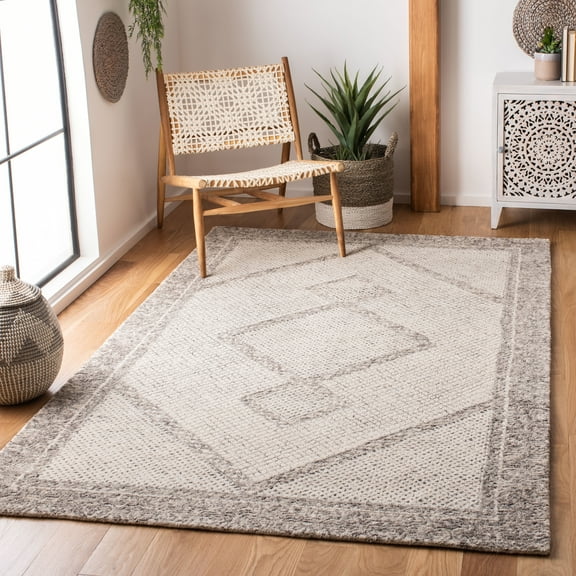 SAFAVIEH Abstract Grosvenor Geometric Wool Area Rug, Ivory/Gray, 5' x 8'