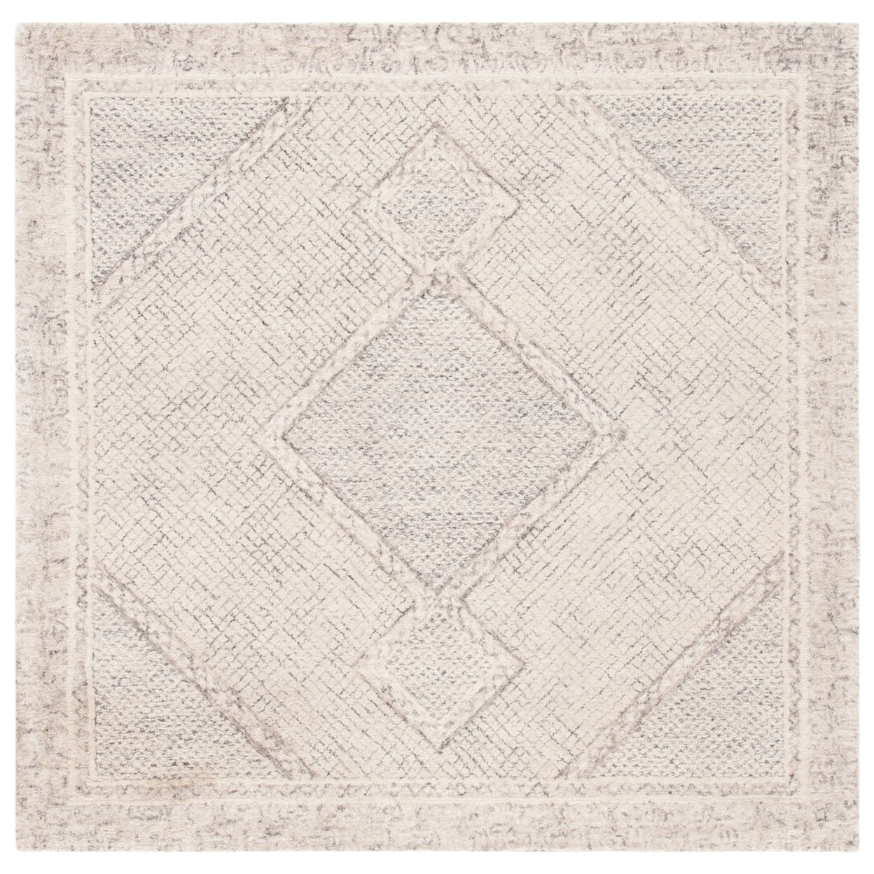 Handmade Ivory Abstract Tufted Wool Square Rug - 6' x 6'