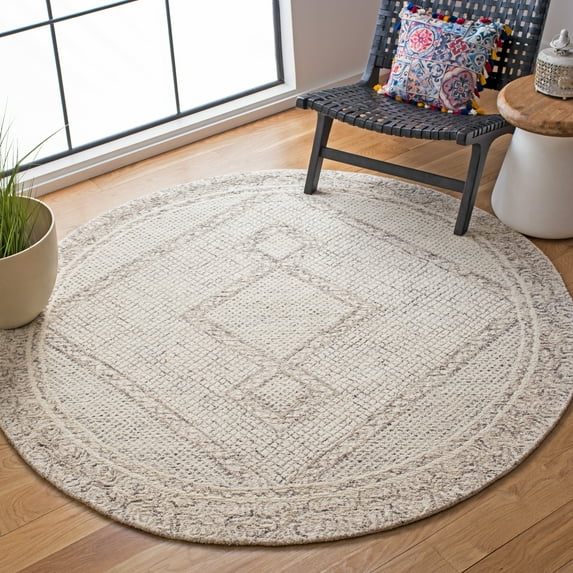SAFAVIEH Abstract Grosvenor Geometric Wool Area Rug, Ivory/Gray, 8' x 8' Round