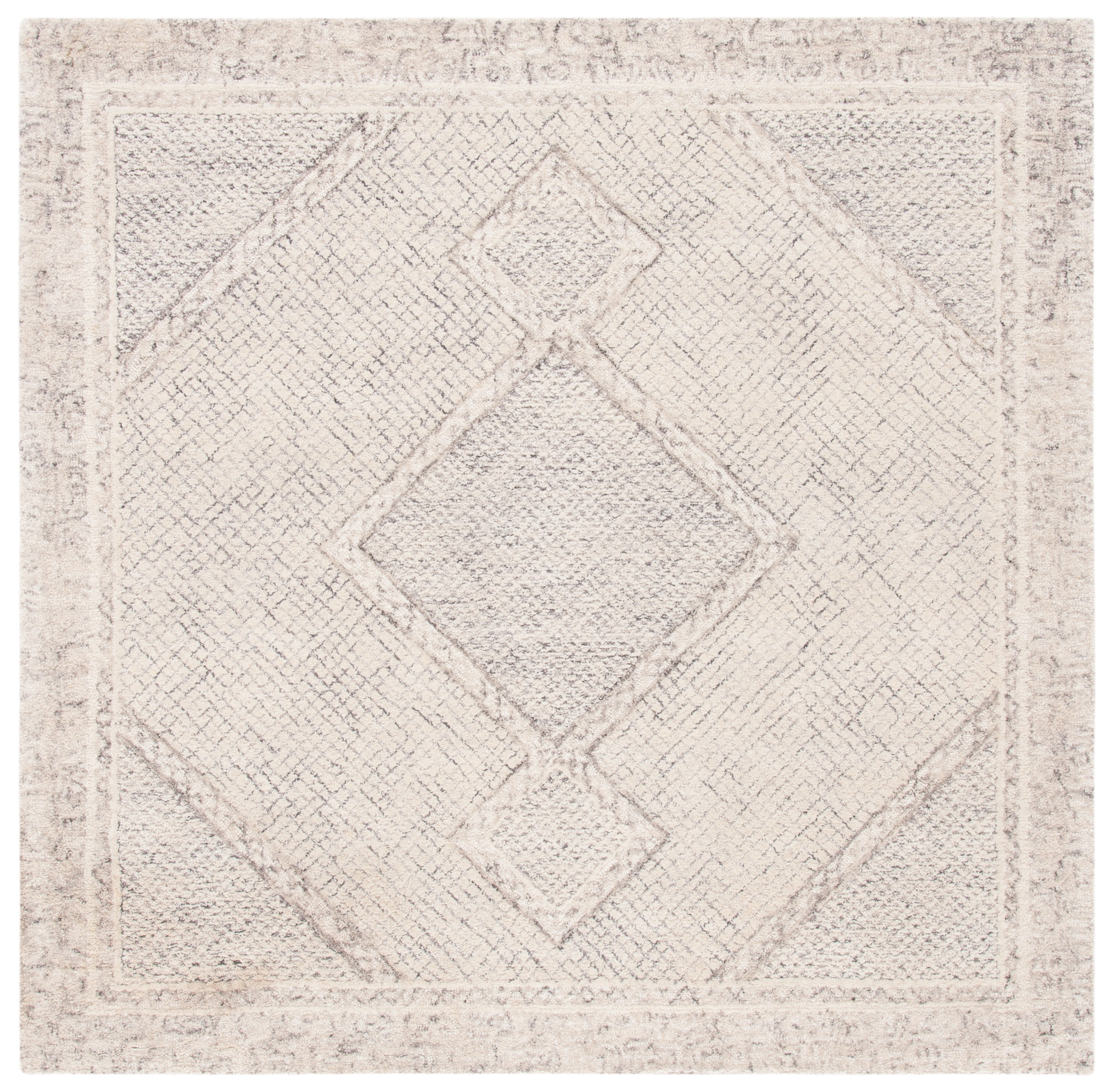 Handmade Gray Abstract Tufted Wool Square Rug - 95"