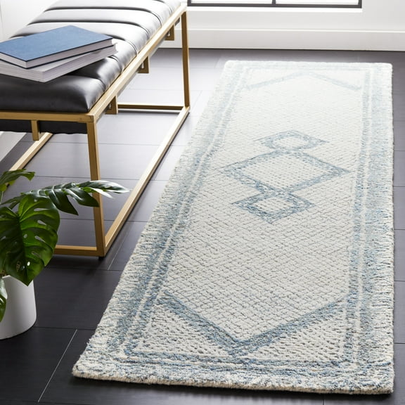 SAFAVIEH Abstract Grosvenor Geometric Wool Runner Rug, Ivory/Blue, 2'3" x 10'
