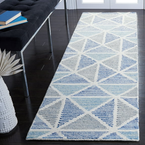SAFAVIEH Abstract Hayleigh Geometric Runner Rug, Ivory/Blue, 2'3" x 8'