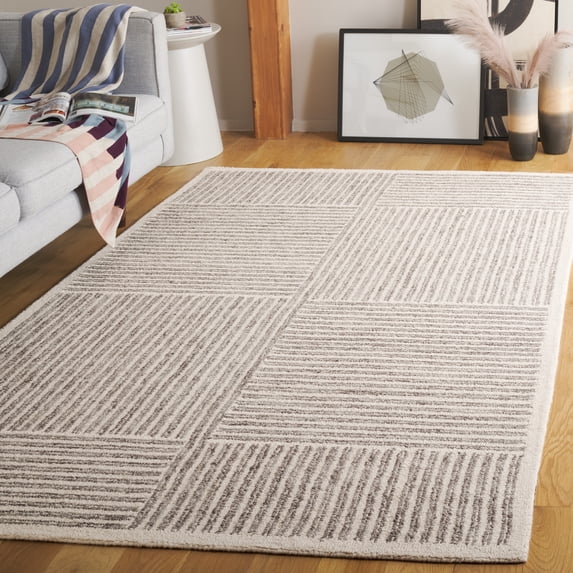 SAFAVIEH Abstract Haywood Striped Geometric Area Rug, Ivory/Gray, 3' x 5'