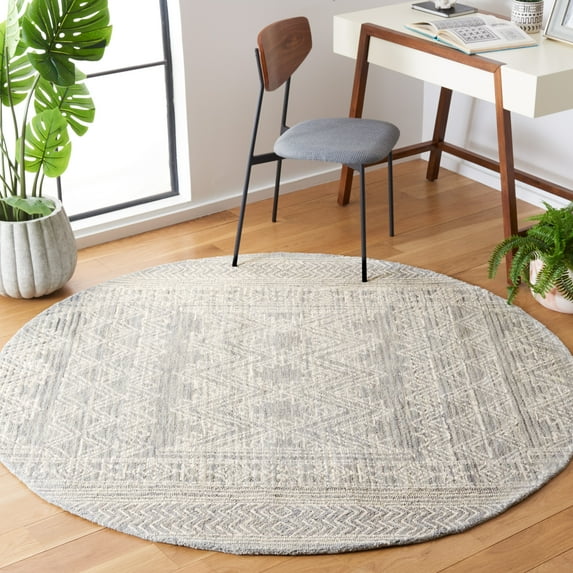 SAFAVIEH Abstract Henry Chevron Wool Area Rug, Light Blue/Ivory, 6' x 6' Round