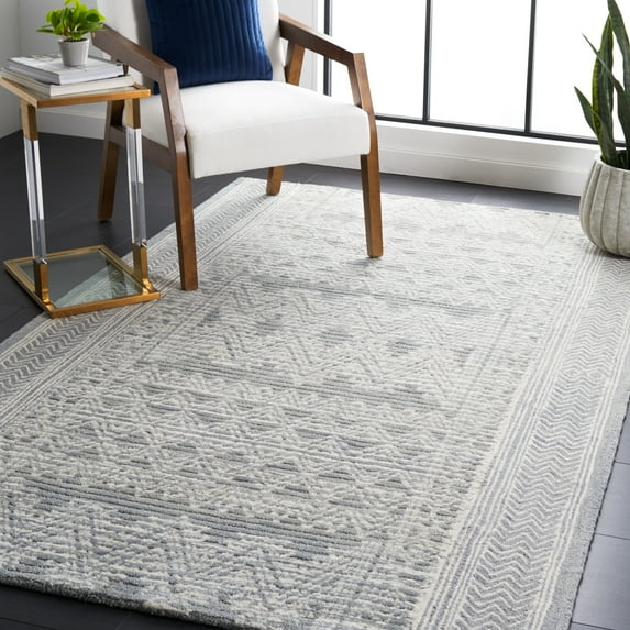 SAFAVIEH Abstract Henry Chevron Wool Area Rug, Light Blue/Ivory, 4' x 6'