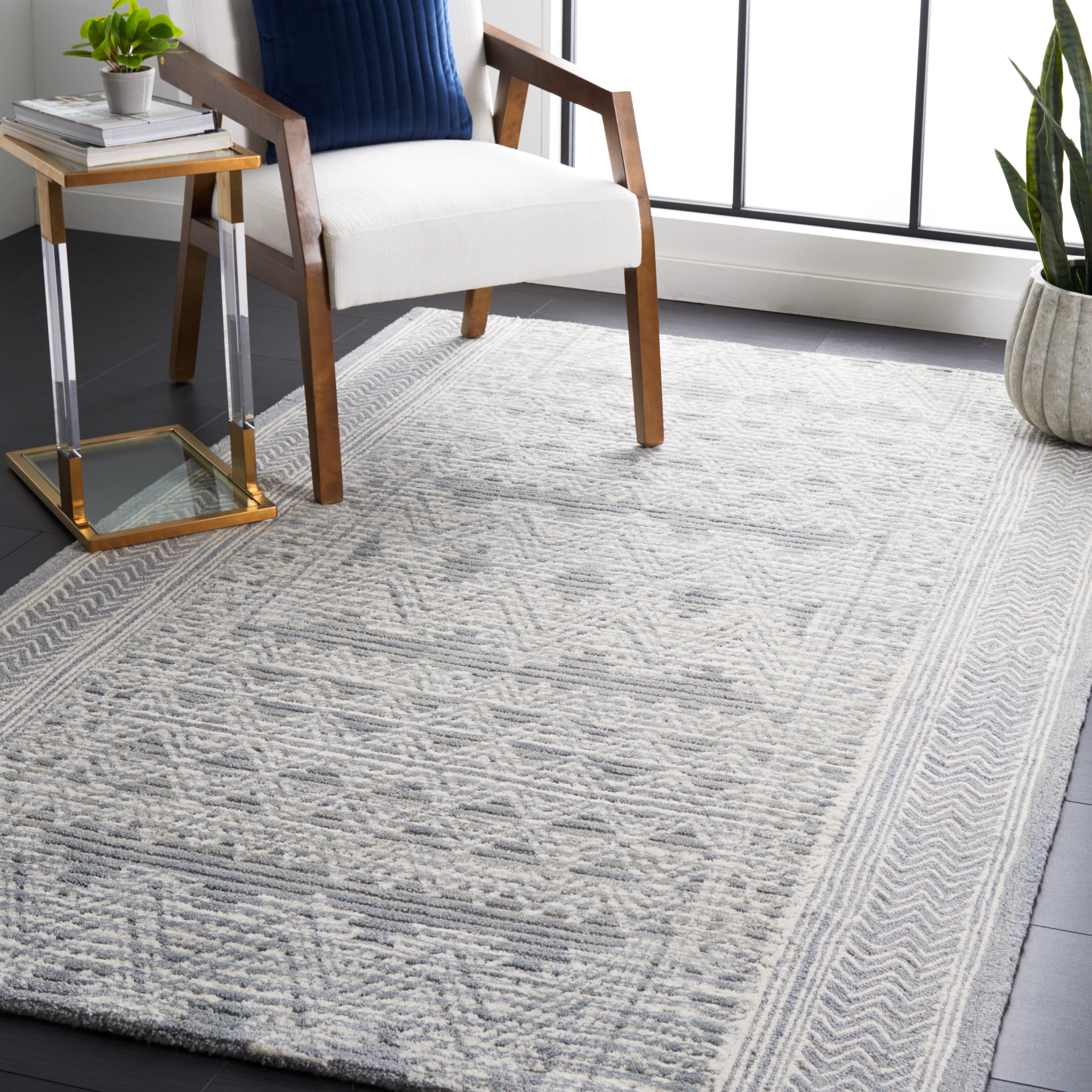 SAFAVIEH Abstract Henry Chevron Wool Area Rug, Light Blue/Ivory, 8' x 10'