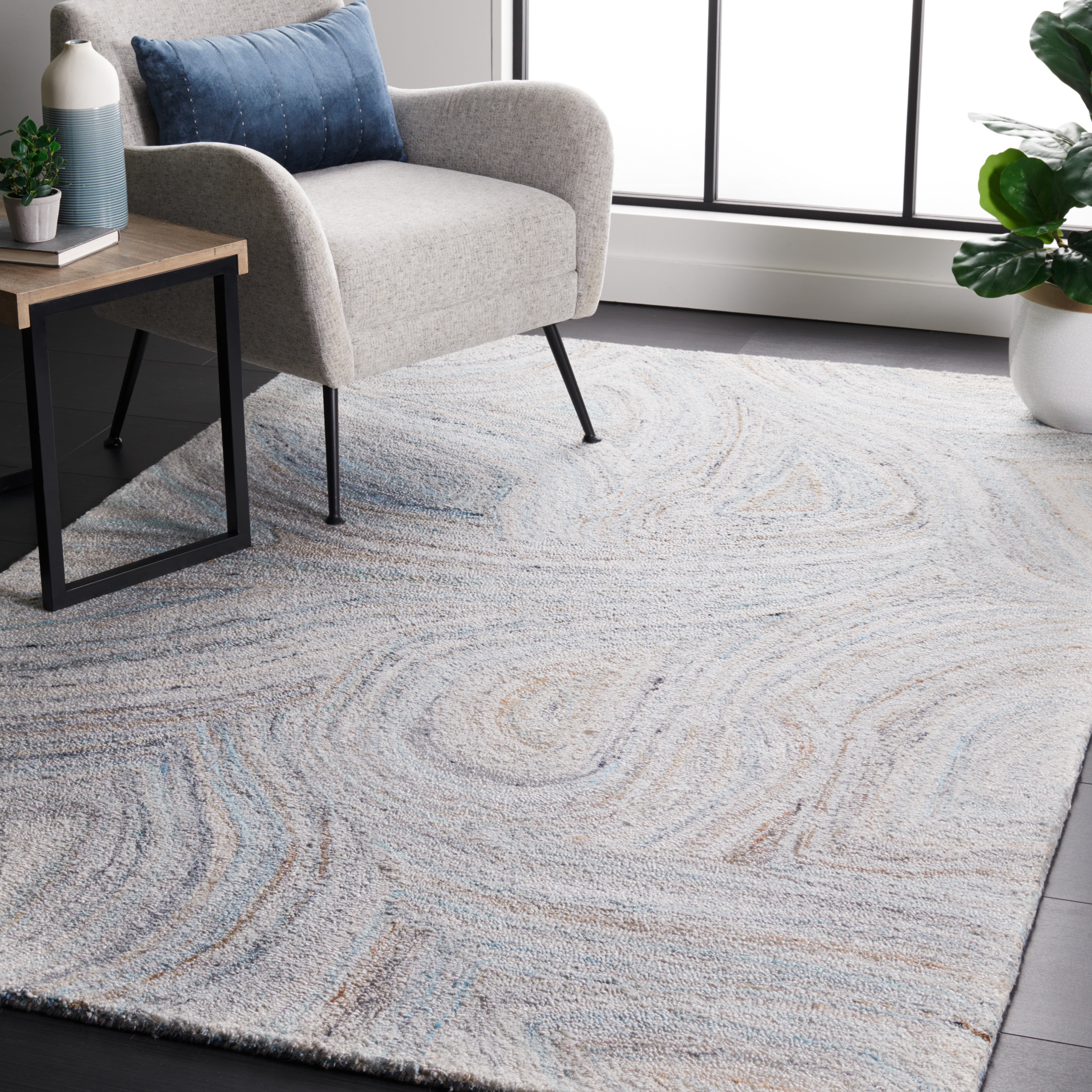 SAFAVIEH Abstract Hypatia Swirls Area Rug, Beige/Blue, 6' x 6' Square