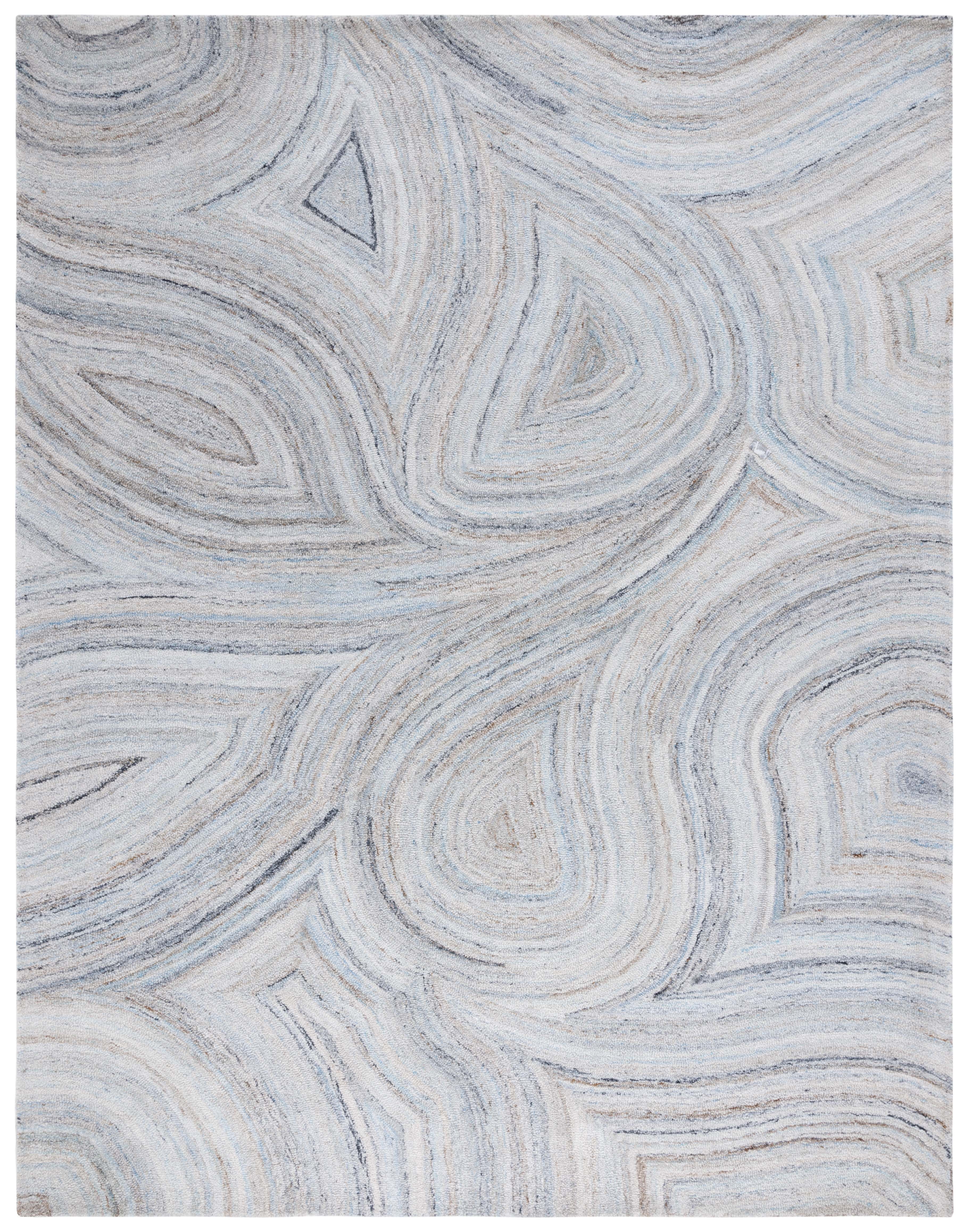 Blue and Beige Abstract 8' x 10' Hand-Tufted Wool Area Rug