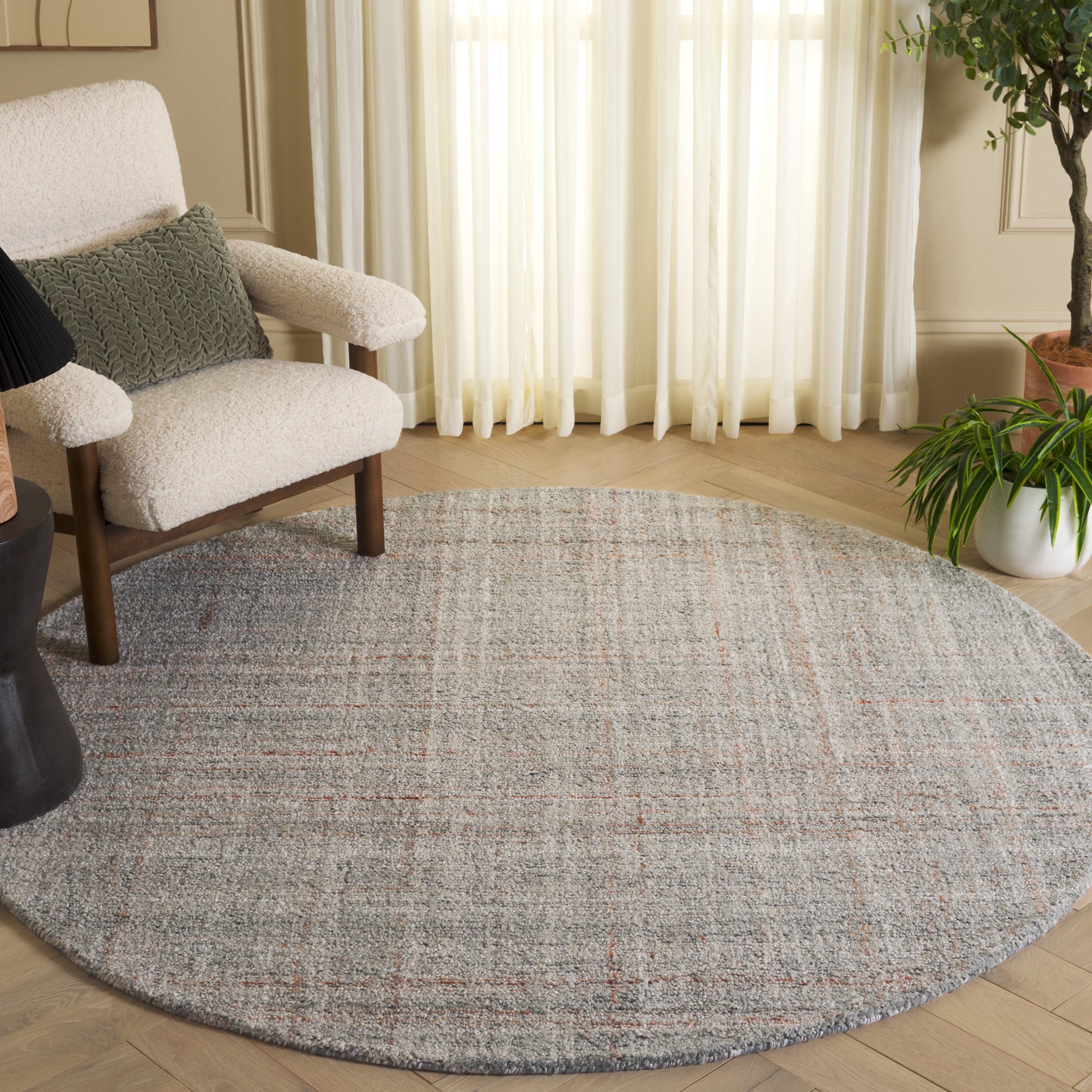 SAFAVIEH Abstract Irene Striped Area Rug, Grey/Rust, 6' x 6' Round