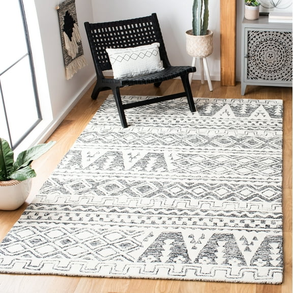 SAFAVIEH Abstract Jacinda Geometric Wool Area Rug, Ivory/Black, 6' x 6' Square