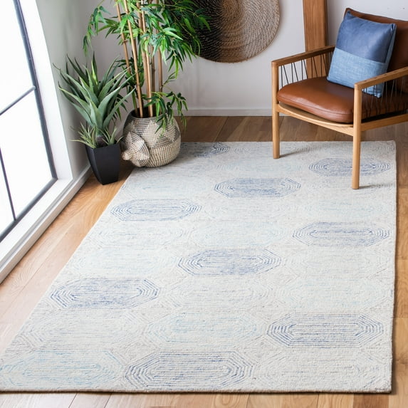 SAFAVIEH Abstract Jahn Geometric Area Rug, Ivory/Blue, 6' x 6' Square