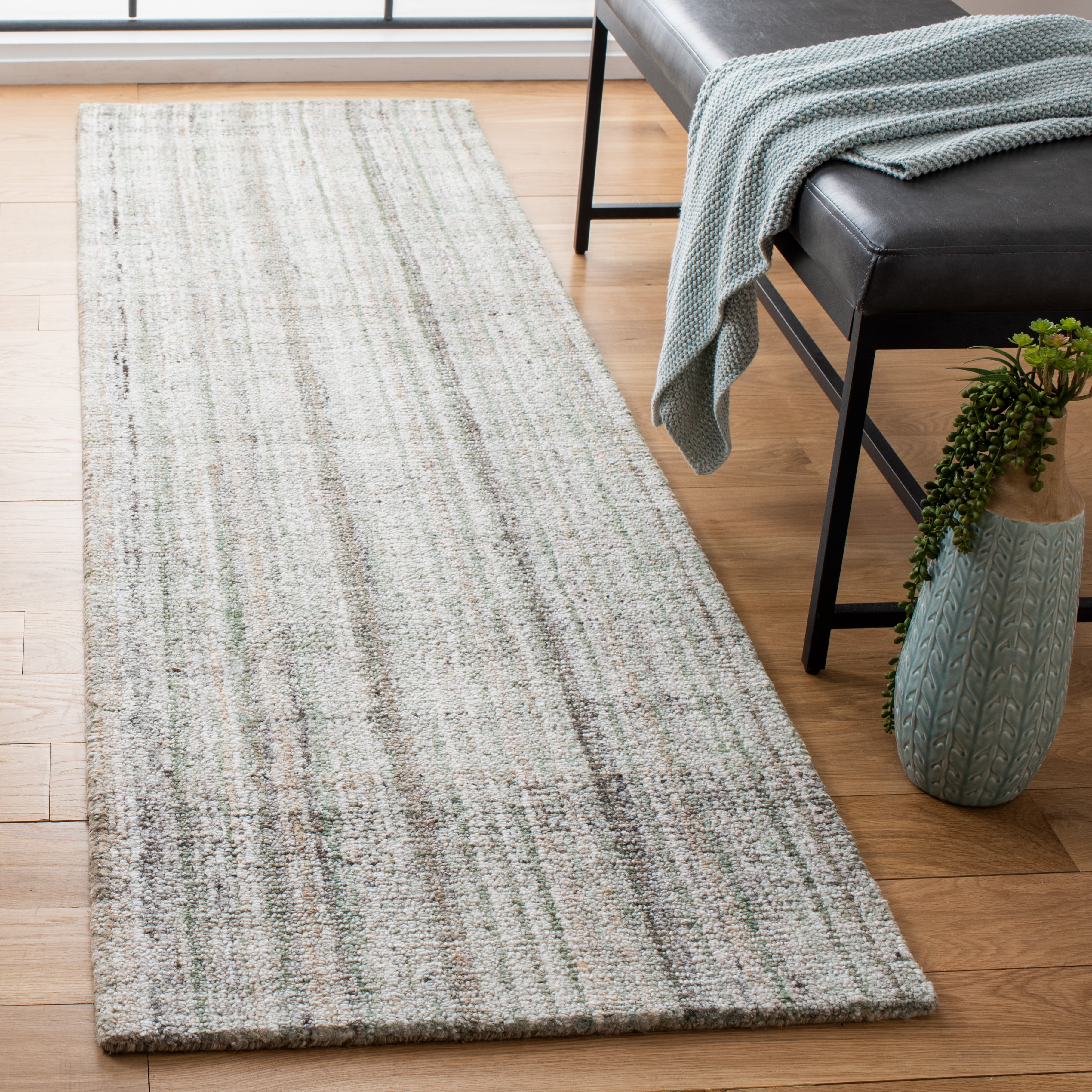 SAFAVIEH Abstract Jerrald Striped Runner Rug, Green/Sage, 2'3" x 12'