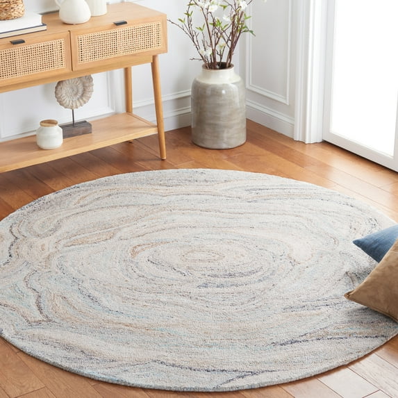 SAFAVIEH Abstract Kebo Distrssed Area Rug, Beige/Blue, 6' x 6' Round