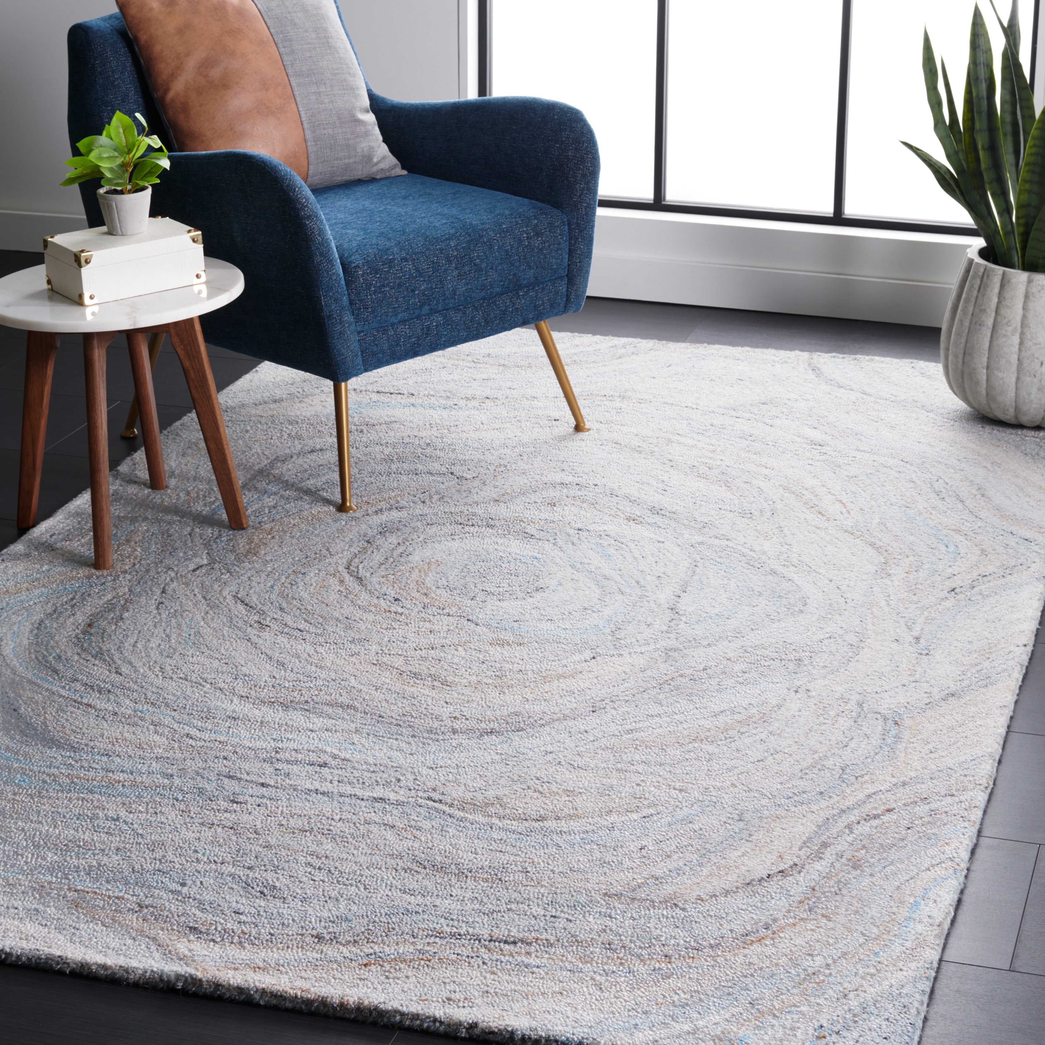 SAFAVIEH Abstract Kebo Distrssed Area Rug, Beige/Blue, 6' x 6' Square