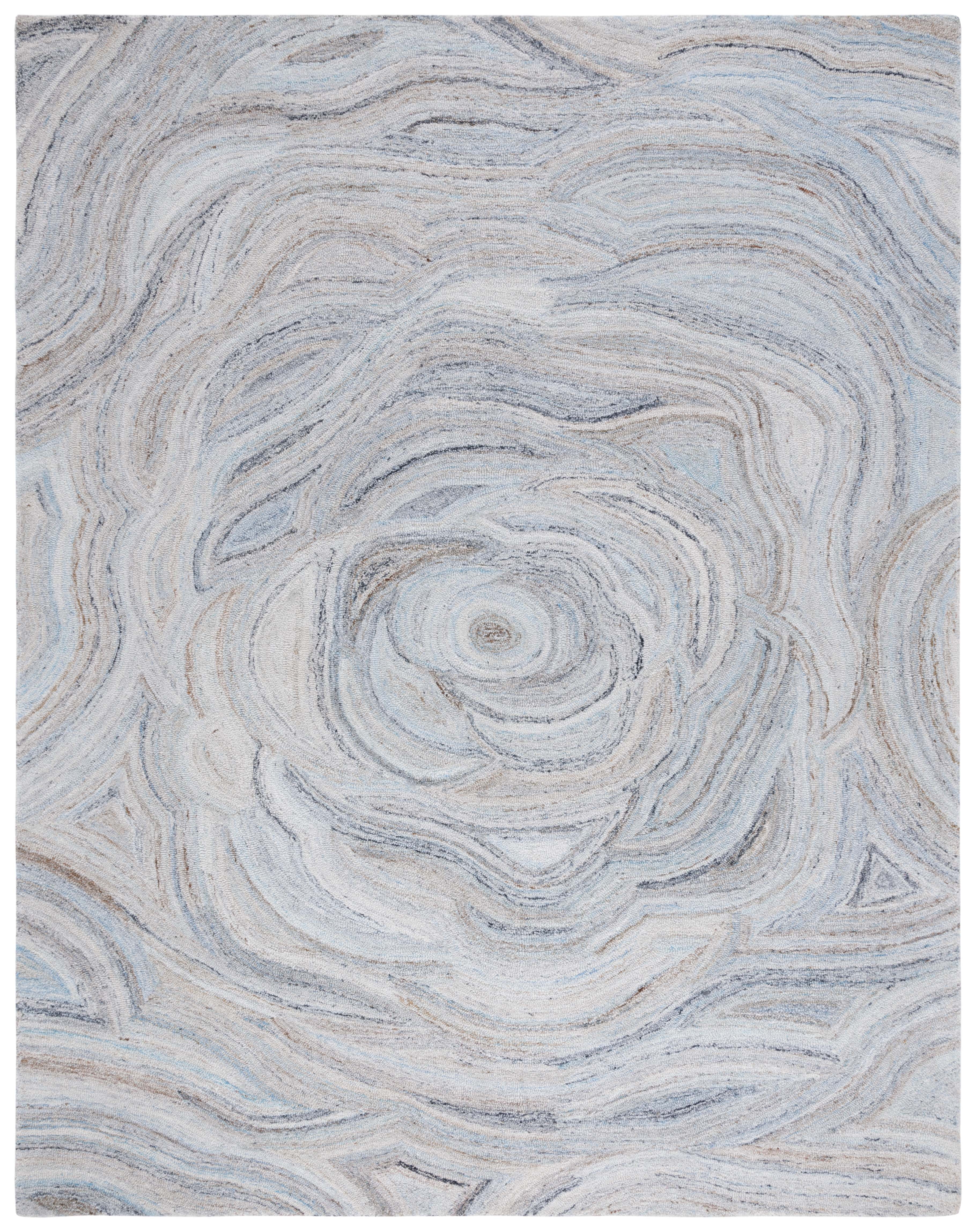 Blue and Beige Abstract Wool 8' x 10' Area Rug