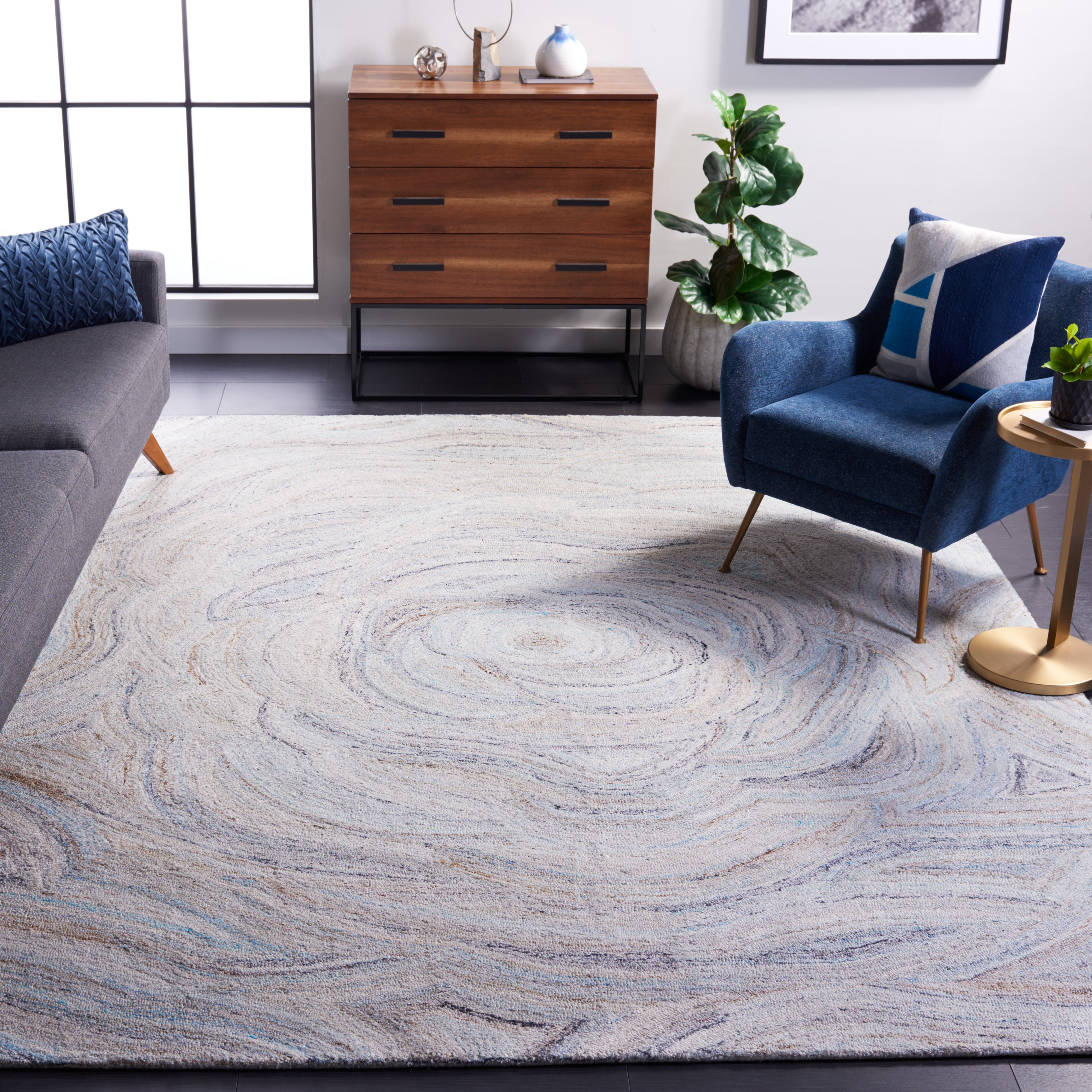 SAFAVIEH Abstract Kebo Distrssed Area Rug, Beige/Blue, 8' x 10'