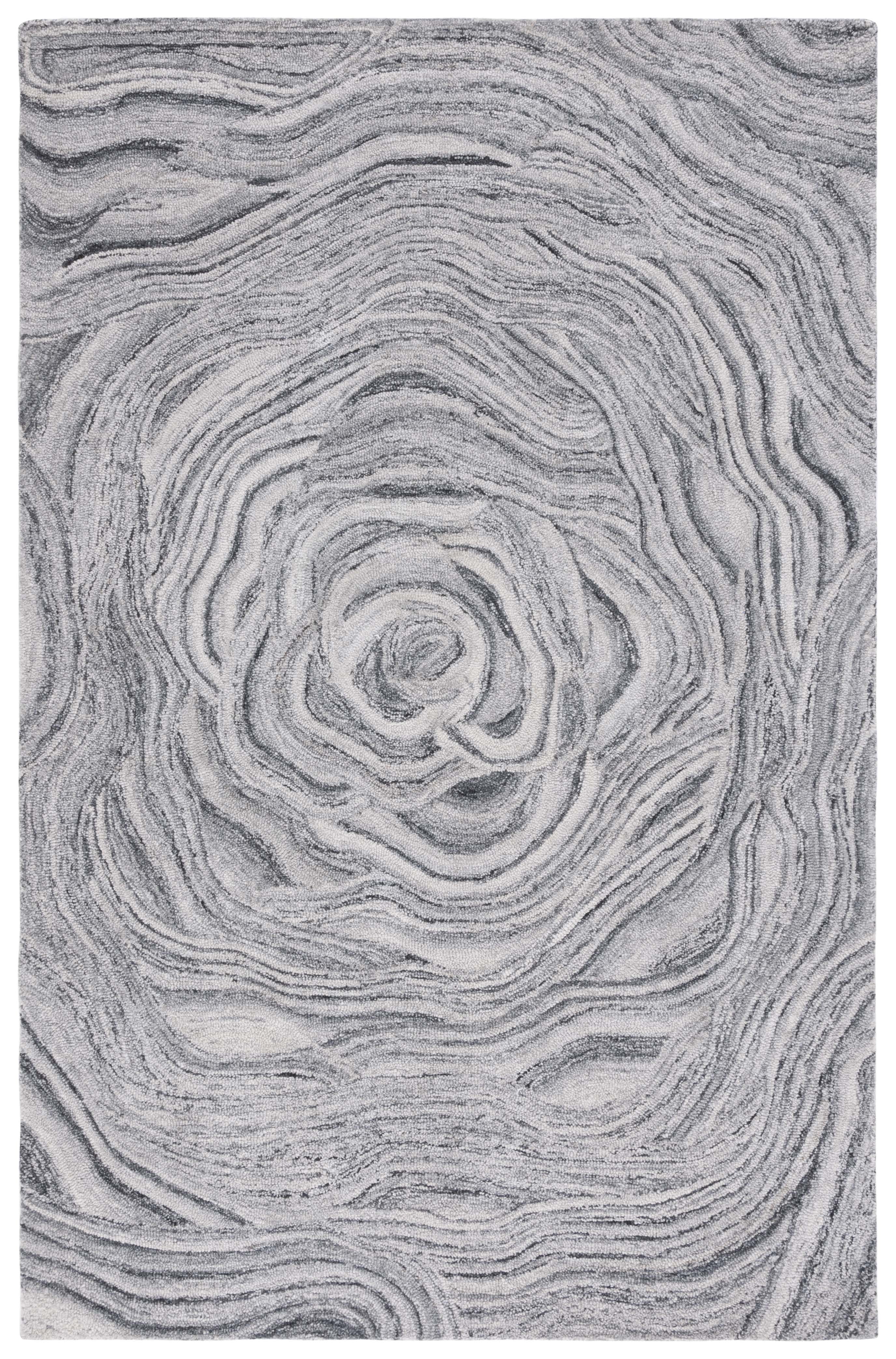Handmade Tufted Dark Grey and Black Abstract Wool Rug