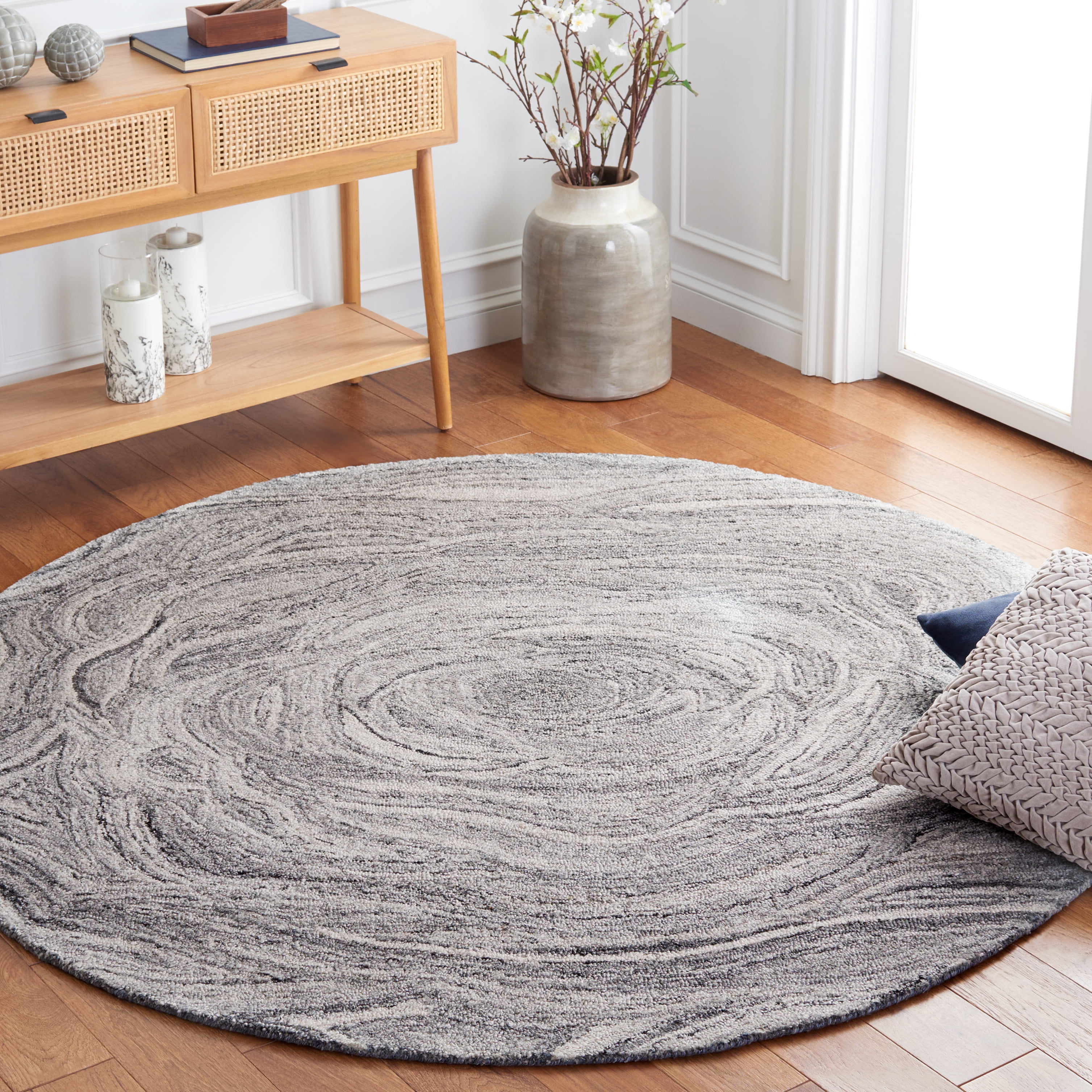 SAFAVIEH Abstract Kebo Distrssed Area Rug, Dark Grey/Black, 6' x 6' Round
