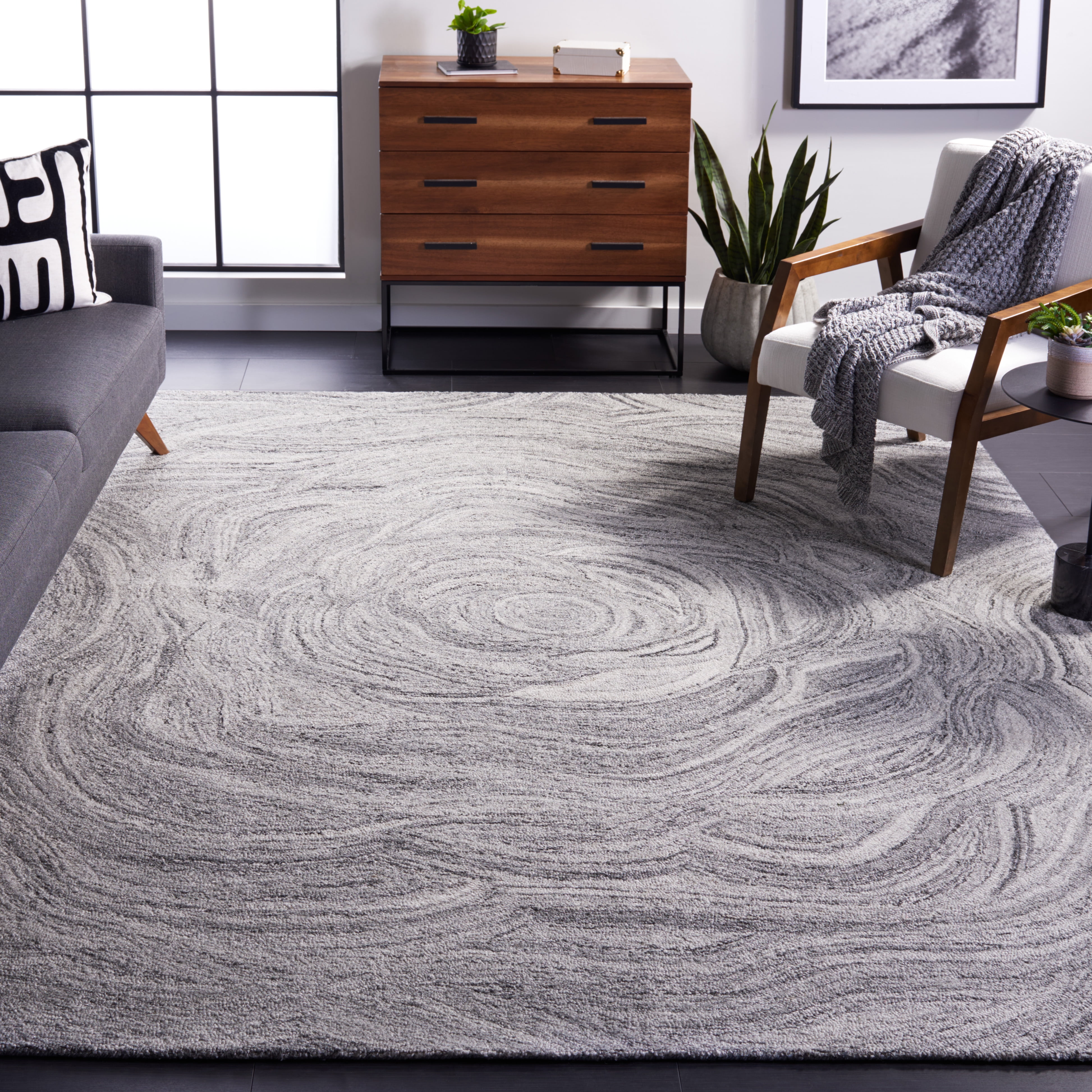 SAFAVIEH Abstract Kebo Distrssed Area Rug, Dark Grey/Black, 8' x 10'