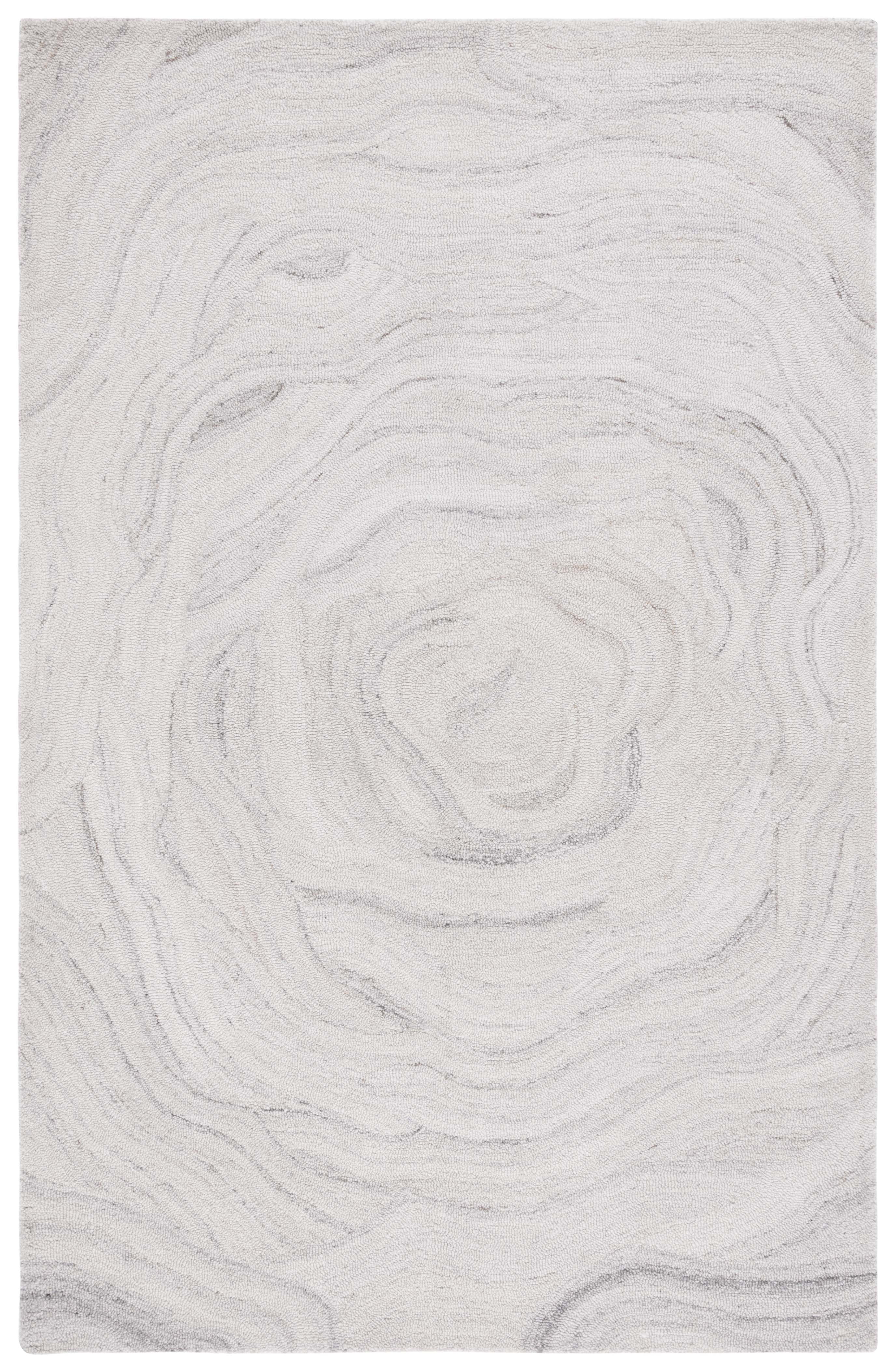 Light Grey and Beige Abstract Handmade Wool Rug, 4' x 6'