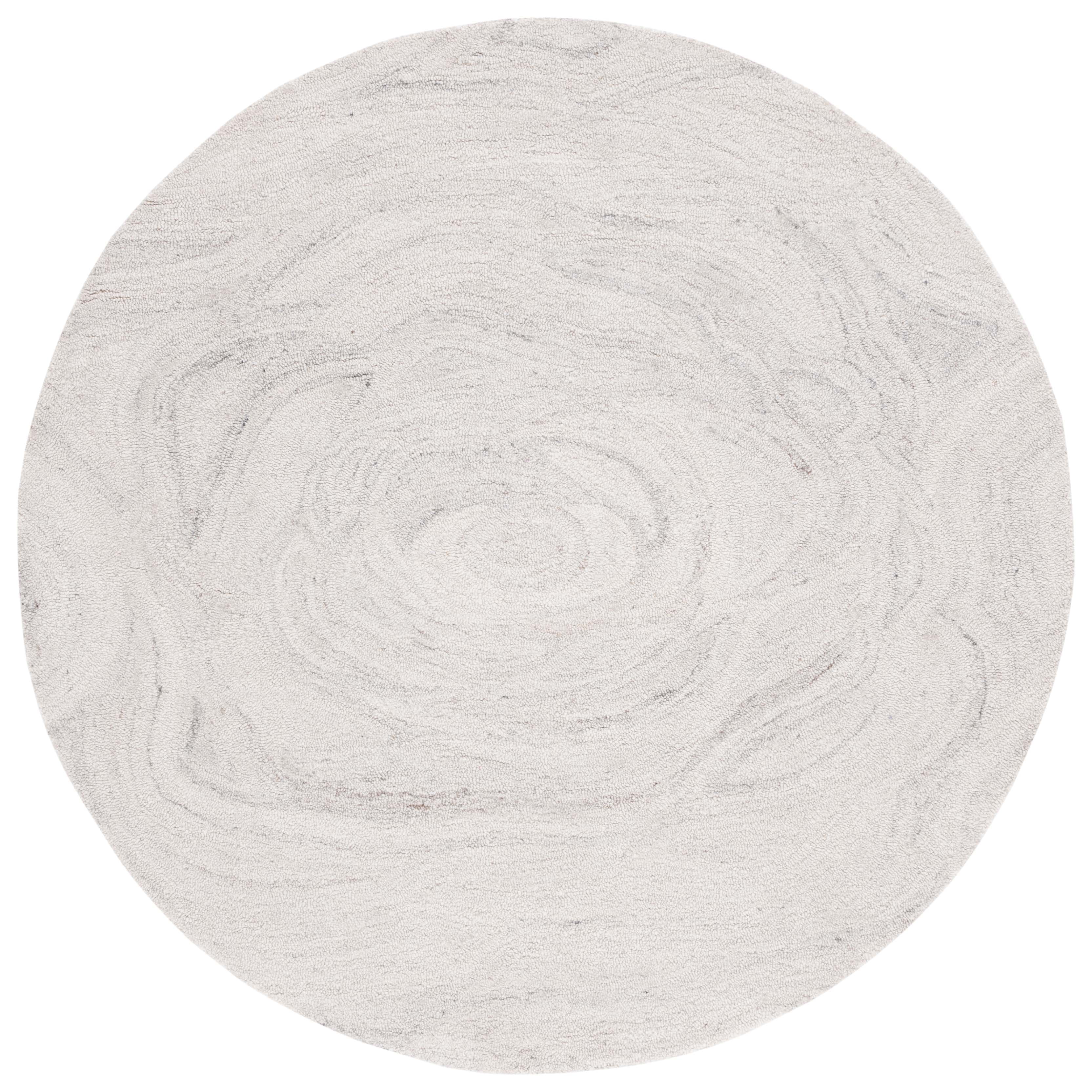 Light Grey and Beige Round Tufted Wool Rug, 6' x 6'
