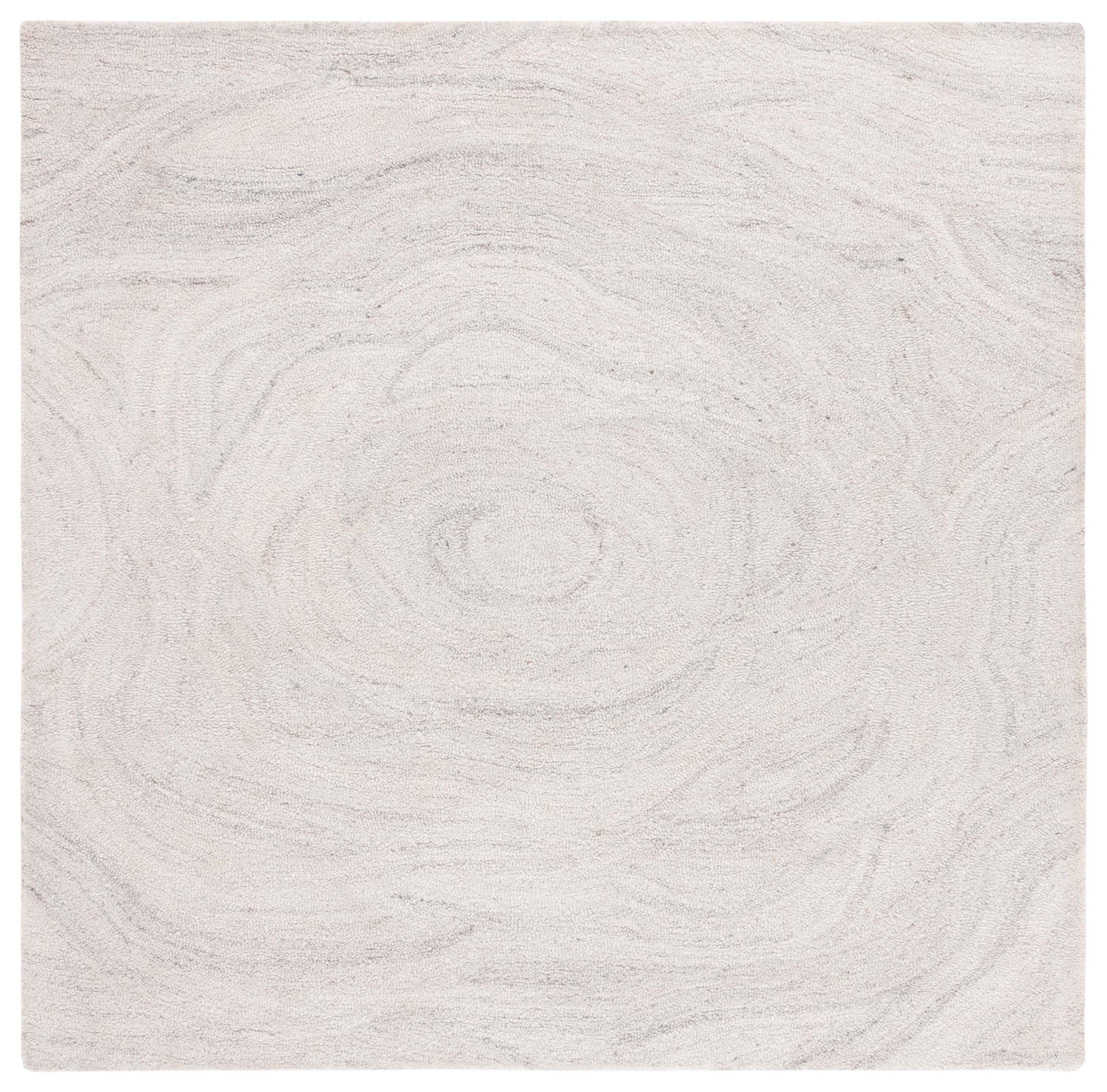 Light Grey and Beige Abstract Wool Square Rug