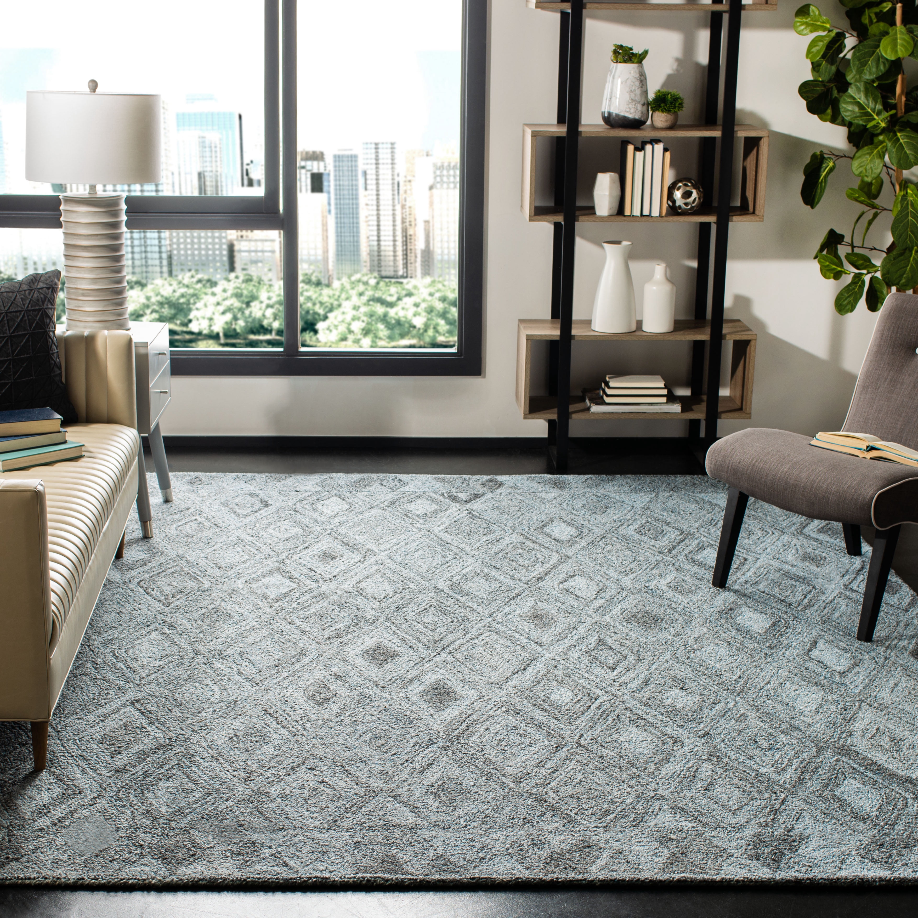 SAFAVIEH Abstract Keigh Geometric Area Rug, Blue/Black, 8' x 10'