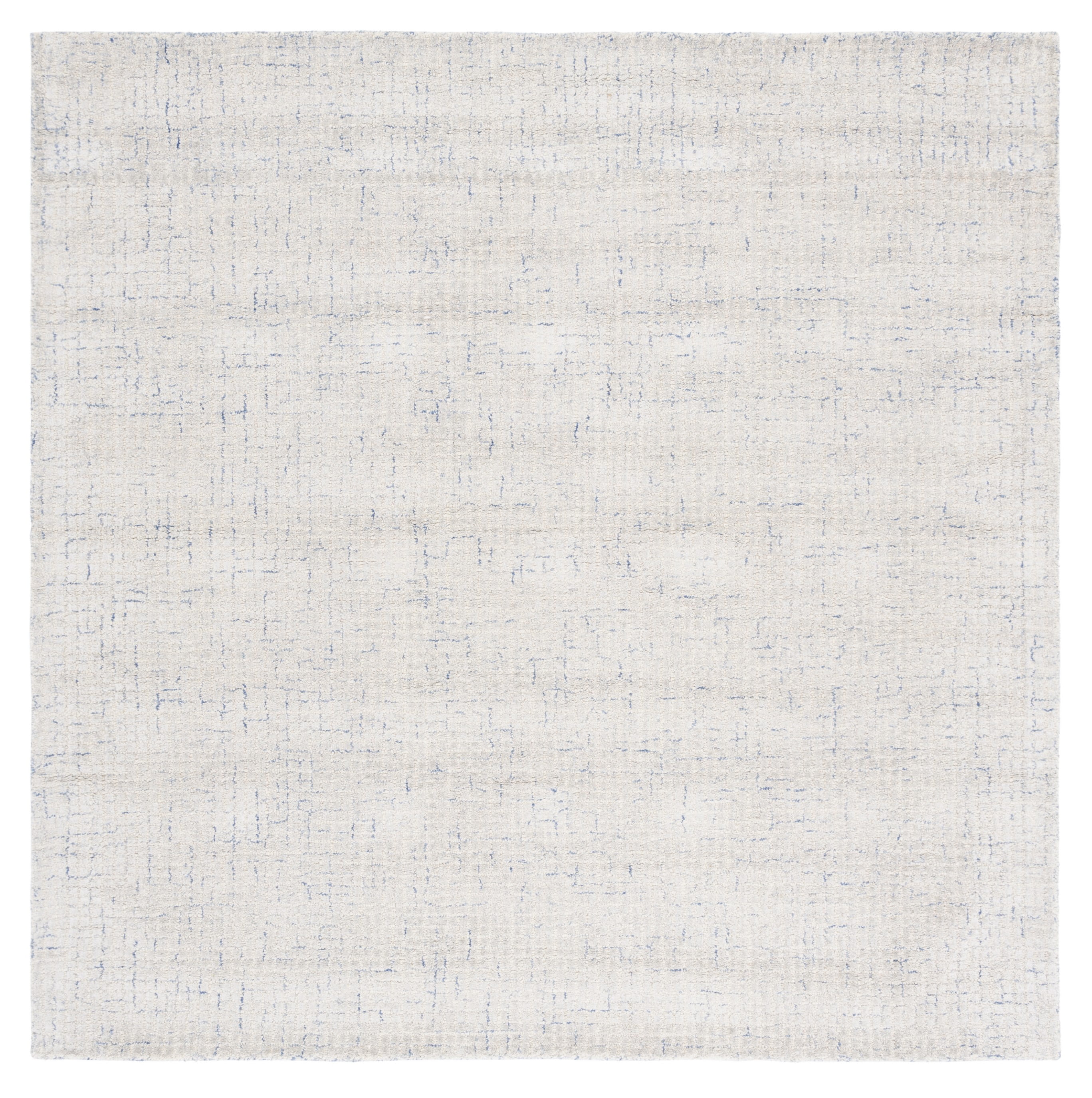 Harmony Abstract Blue & Silver Hand-Tufted Wool Square Rug - 6'