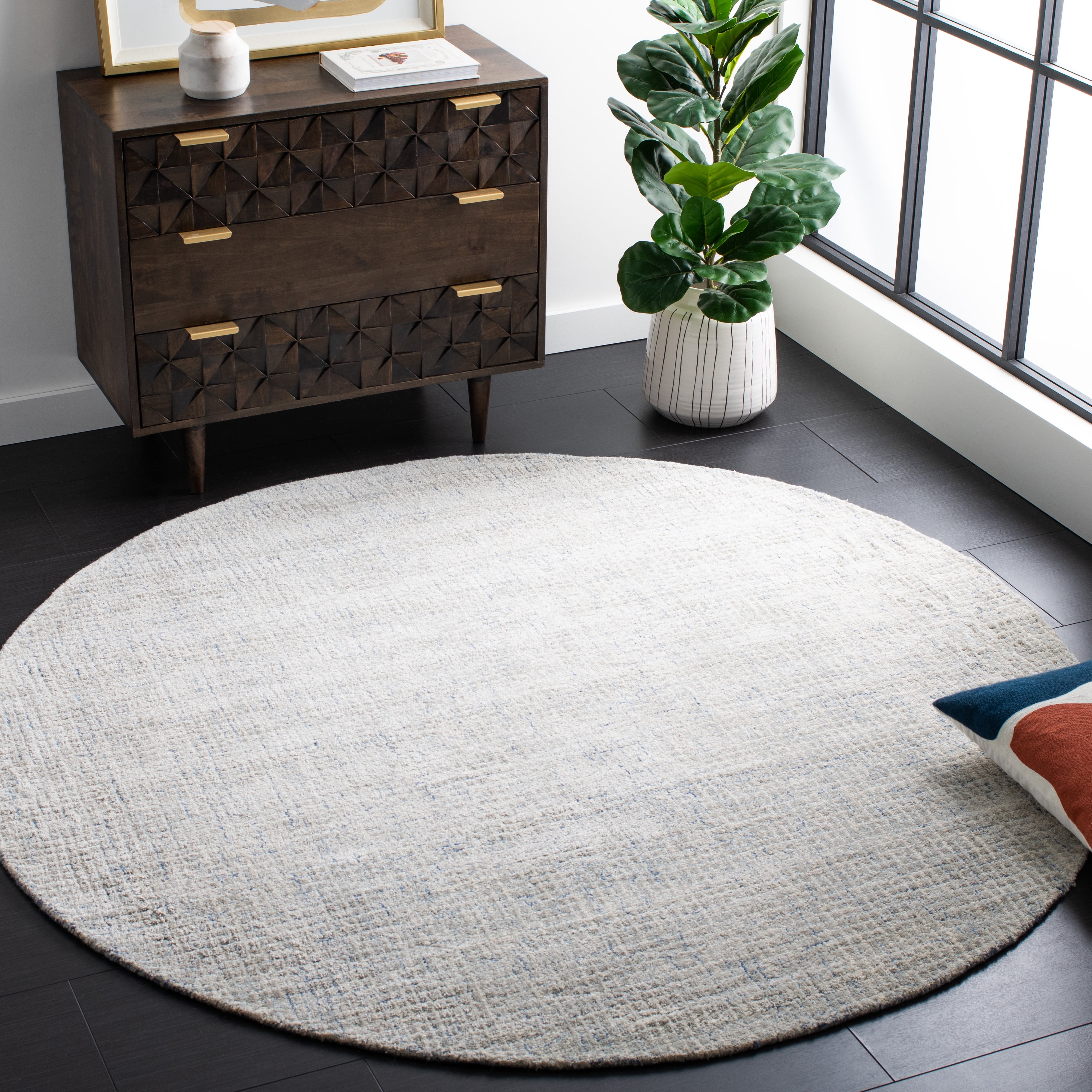 SAFAVIEH Abstract Keith Geometric Area Rug, Silver/Blue, 6' x 6' Round