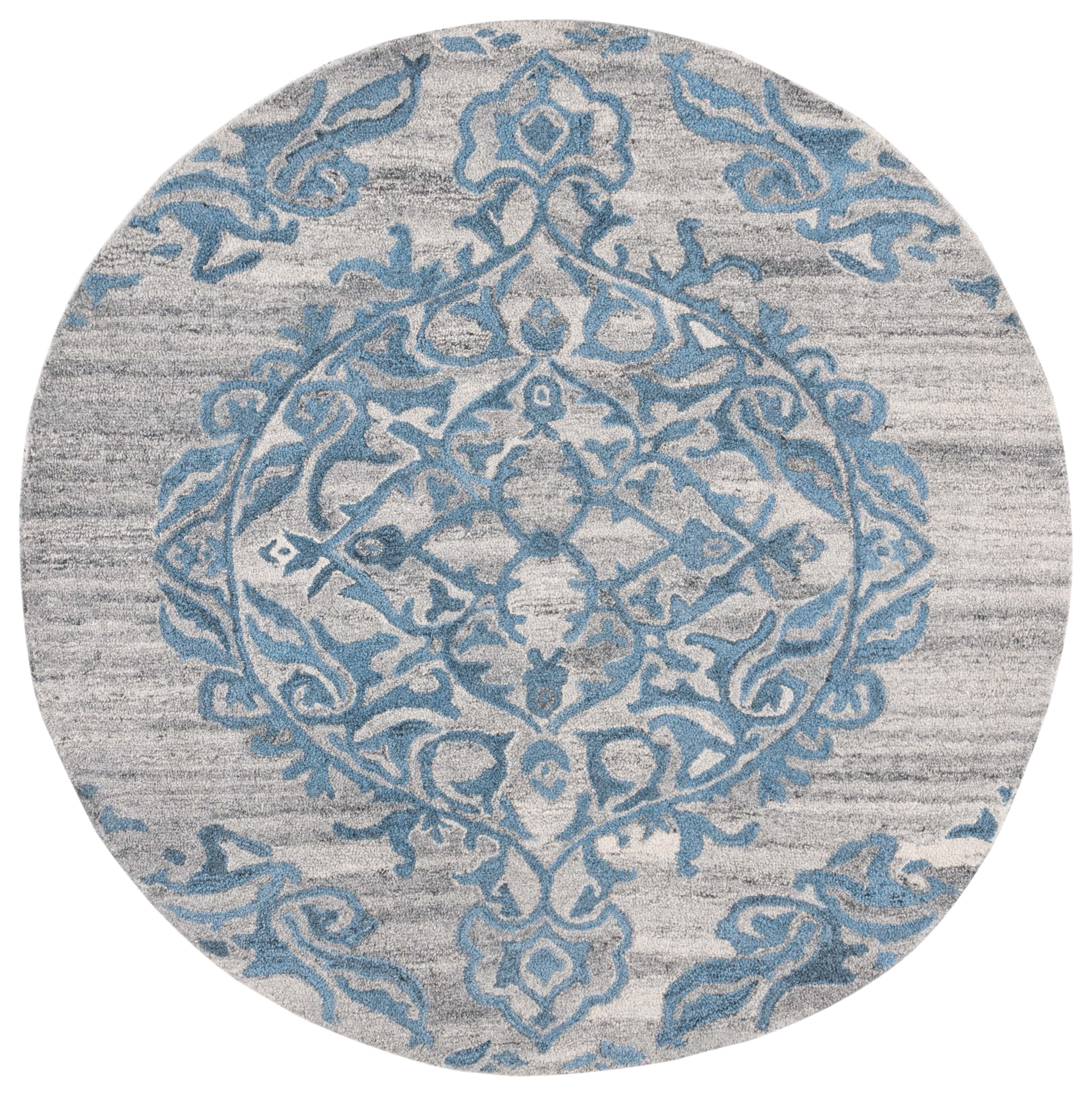 Hand-Tufted Grey and Blue Wool Round Area Rug