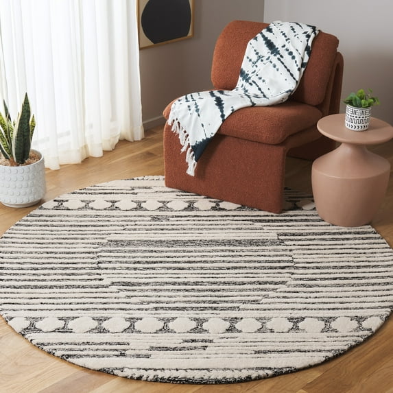 SAFAVIEH Abstract Layne Abstract Area Rug, Black/Ivory, 6' x 6' Round