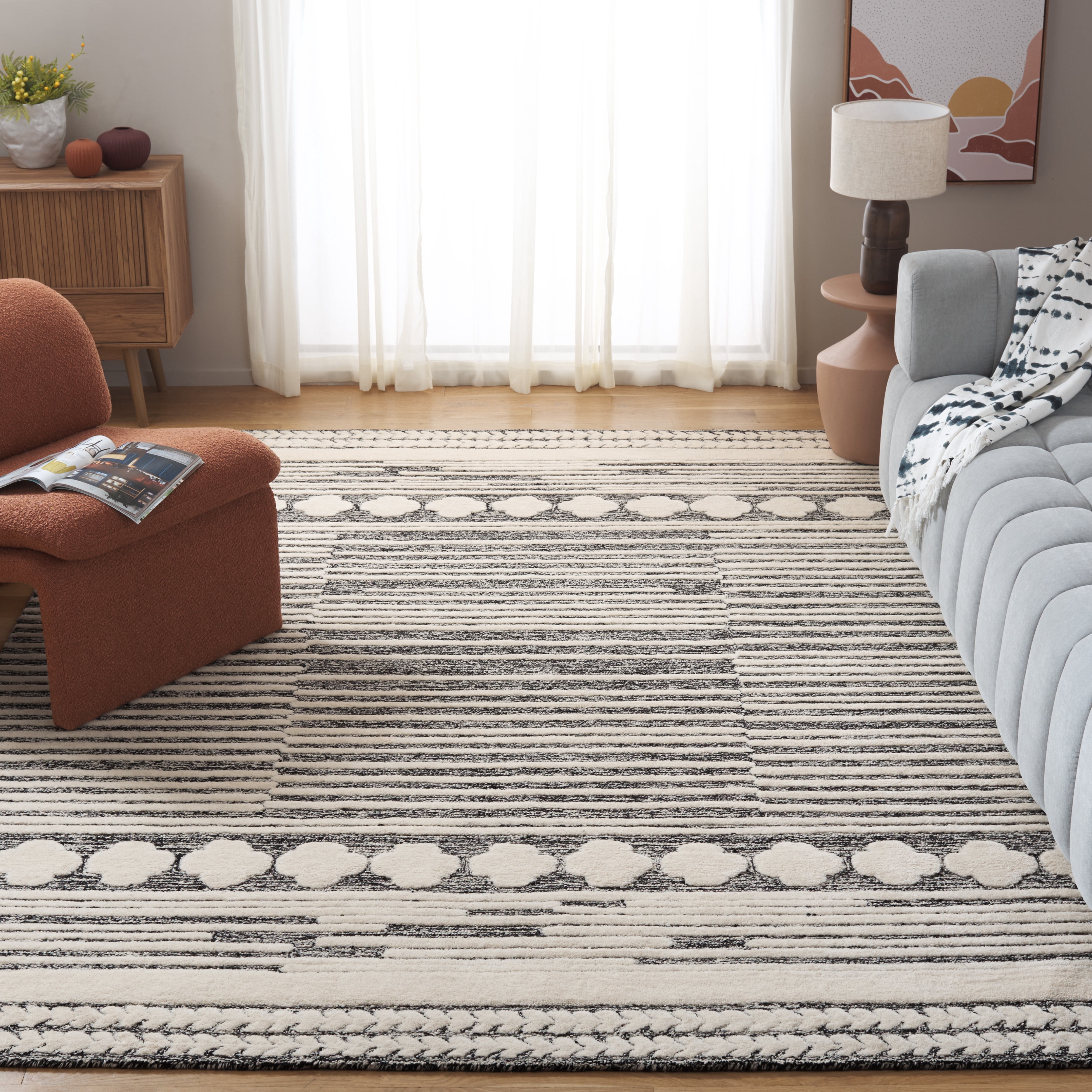 SAFAVIEH Abstract Layne Abstract Area Rug, Black/Ivory, 8' x 10'