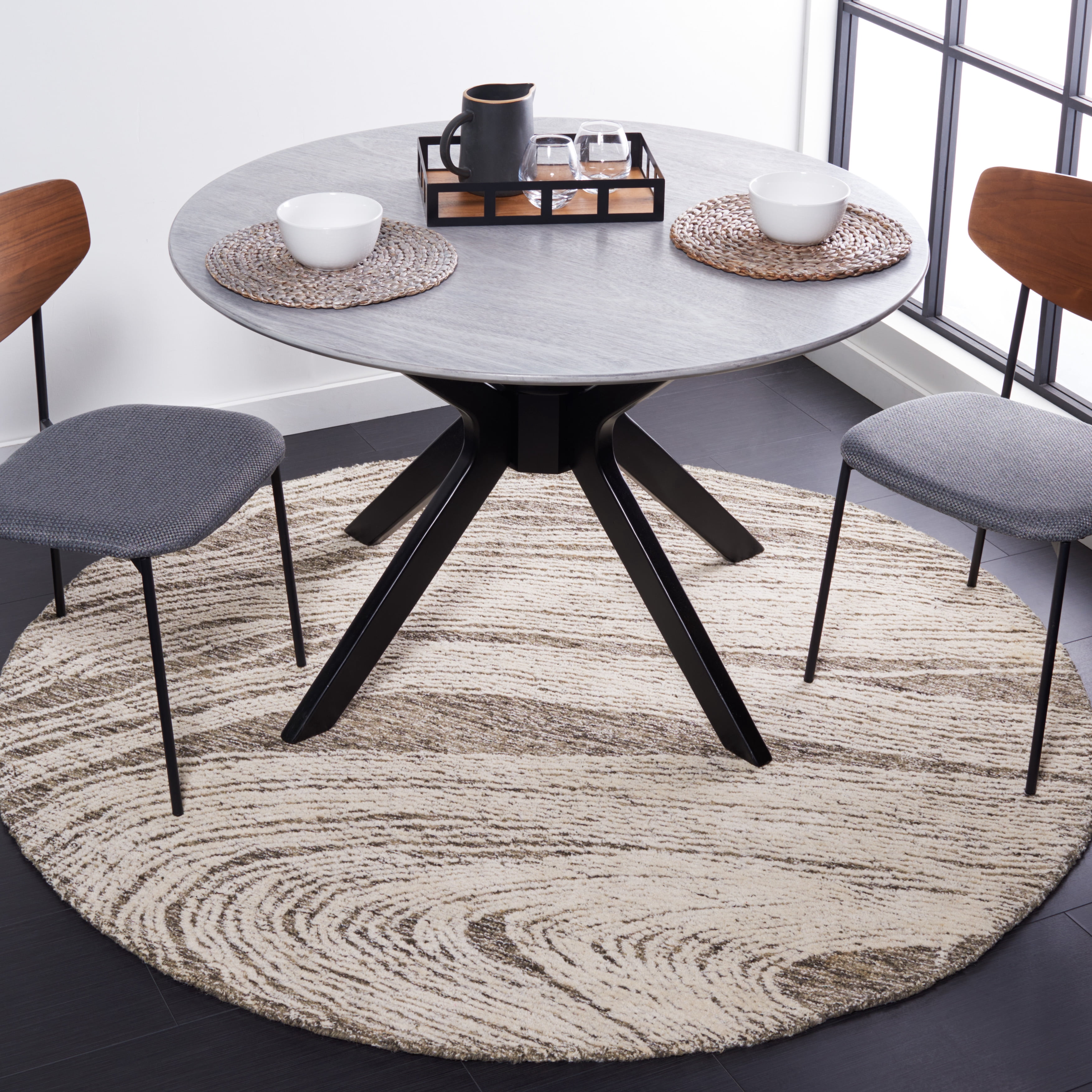 SAFAVIEH Abstract Lidija Abstract Wool Area Rug, Charcoal/Ivory, 4' x 4' Round