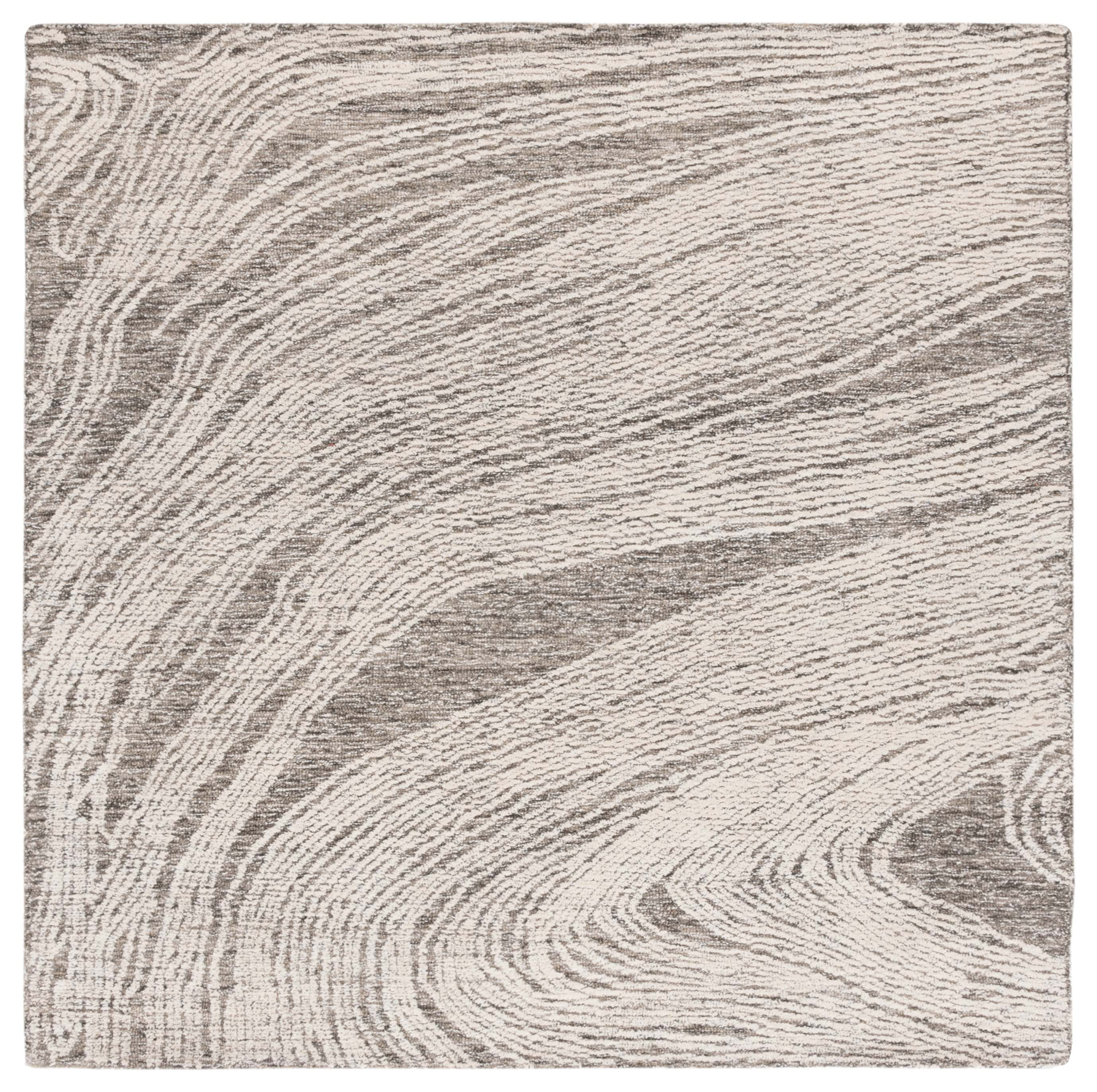 Hand-Tufted Ivory and Charcoal Wool Square Area Rug