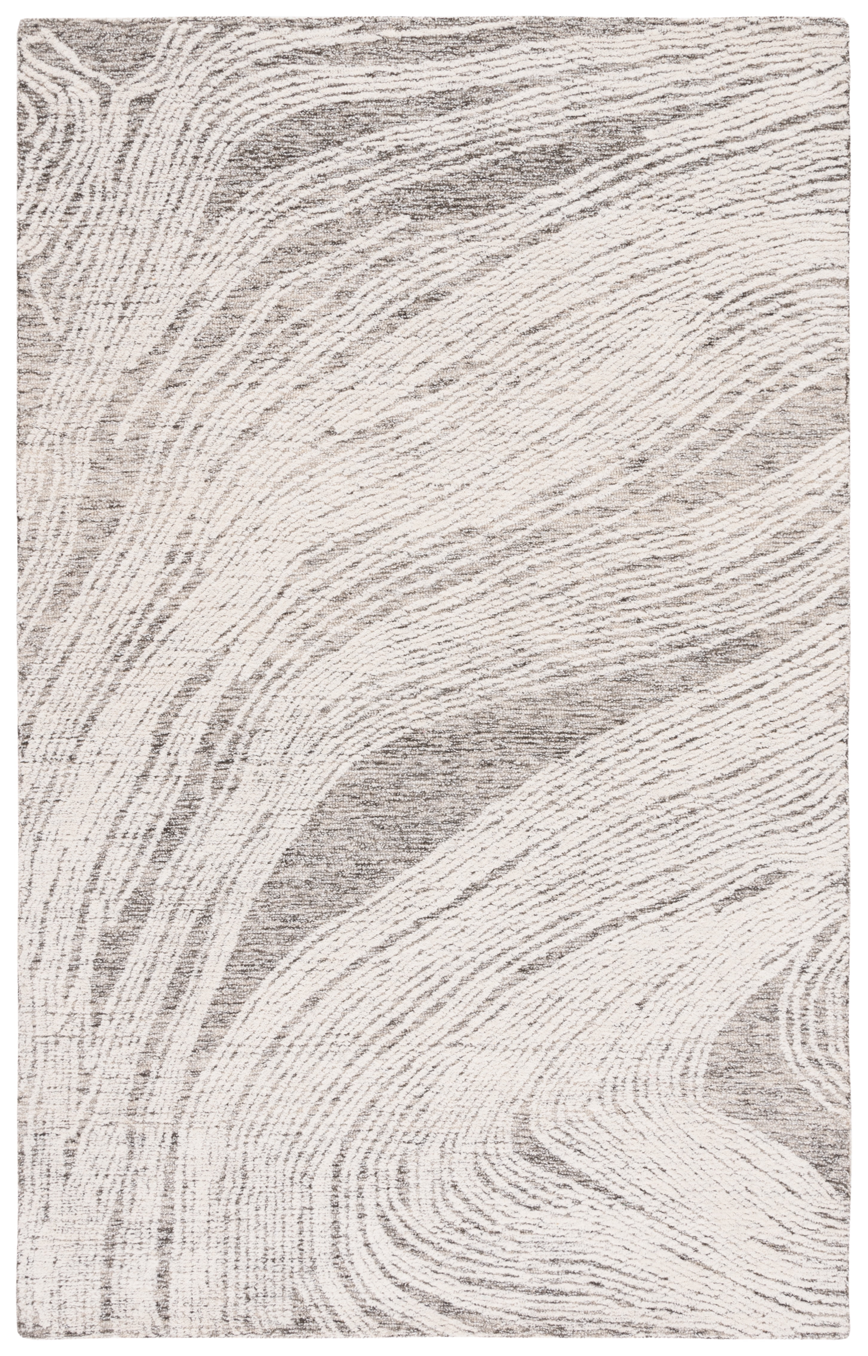 Ivory and Charcoal Abstract Handmade Wool 6' x 9' Area Rug