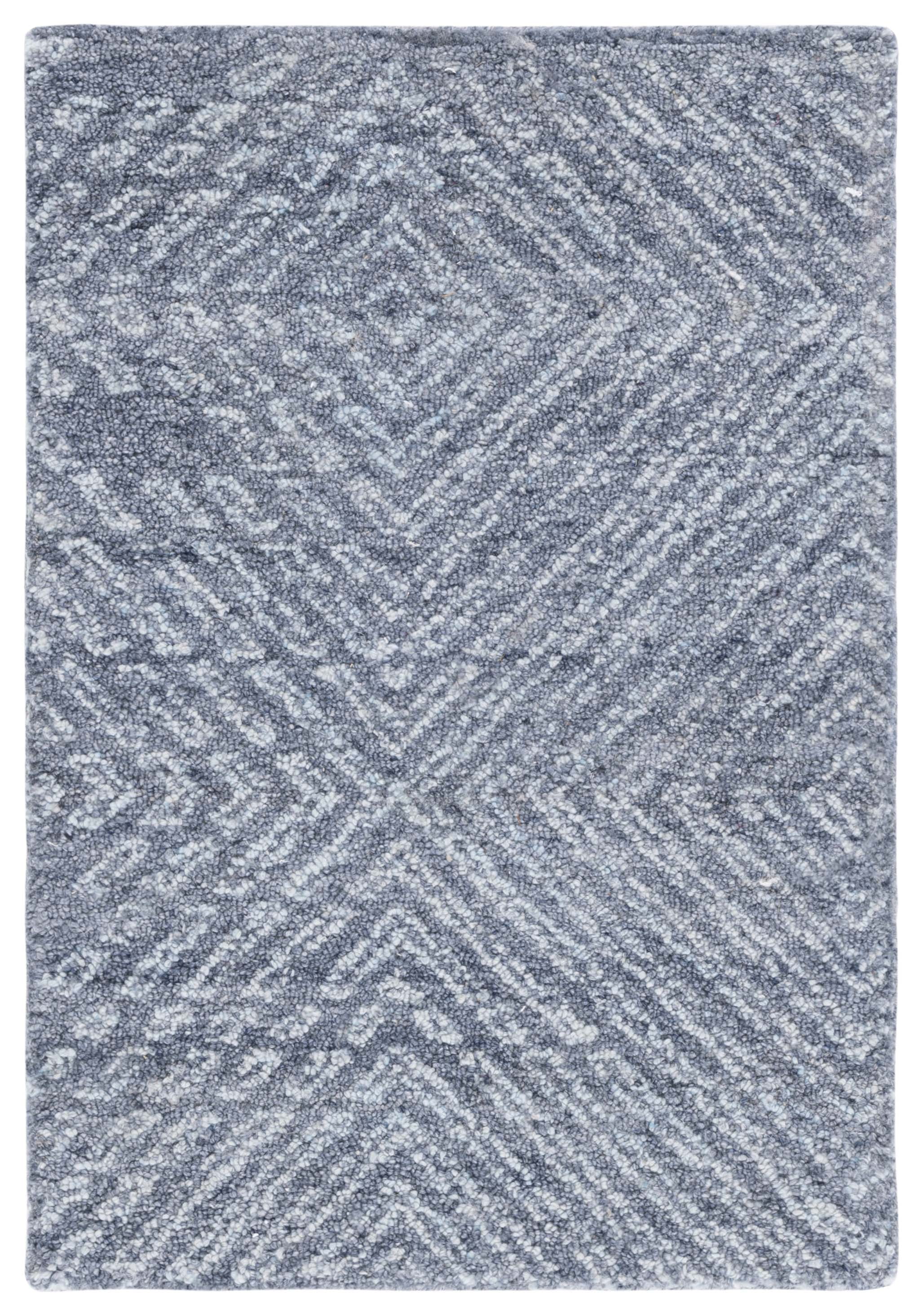 Handmade Blue Abstract Tufted Wool Rectangular Rug 27" x 4"
