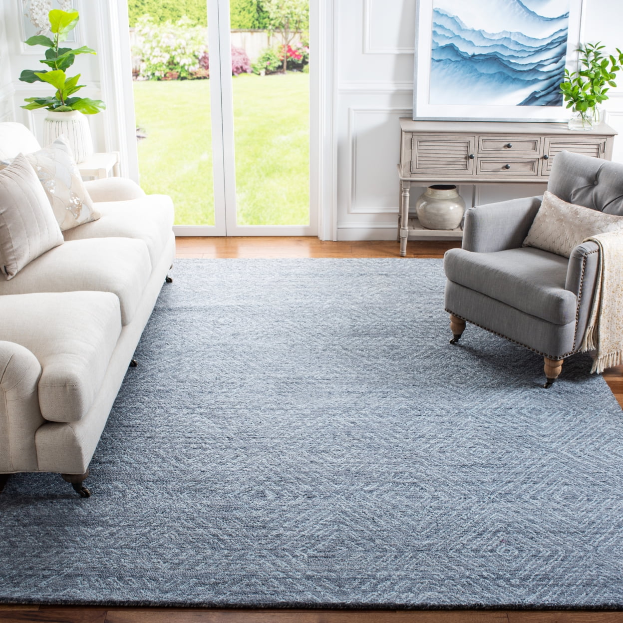 Harmony Blue Abstract 9' x 12' Hand-Tufted Wool & Synthetic Rug