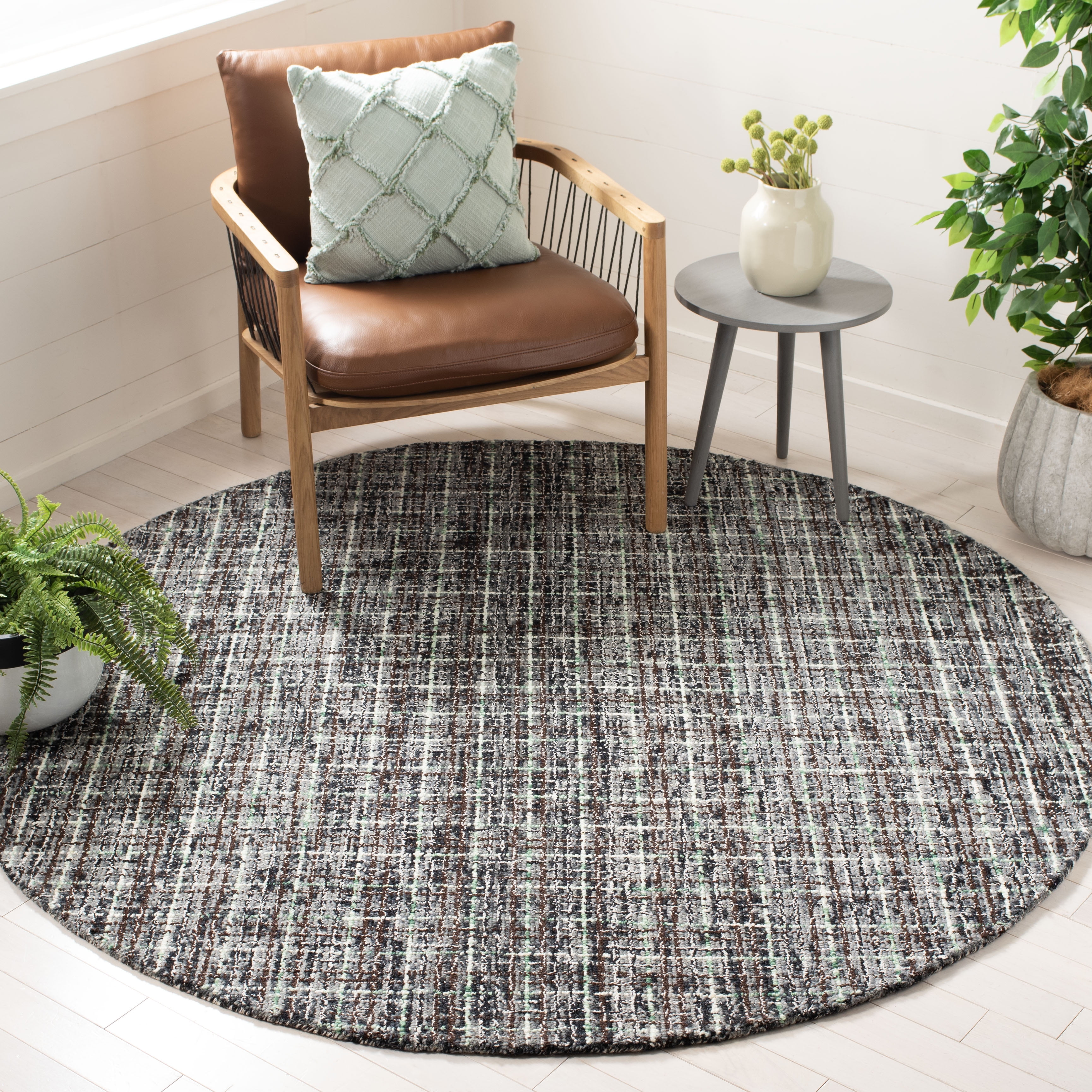 SAFAVIEH Abstract Linton Trellis Area Rug, Dark Gray/Brown, 6' x 6' Round
